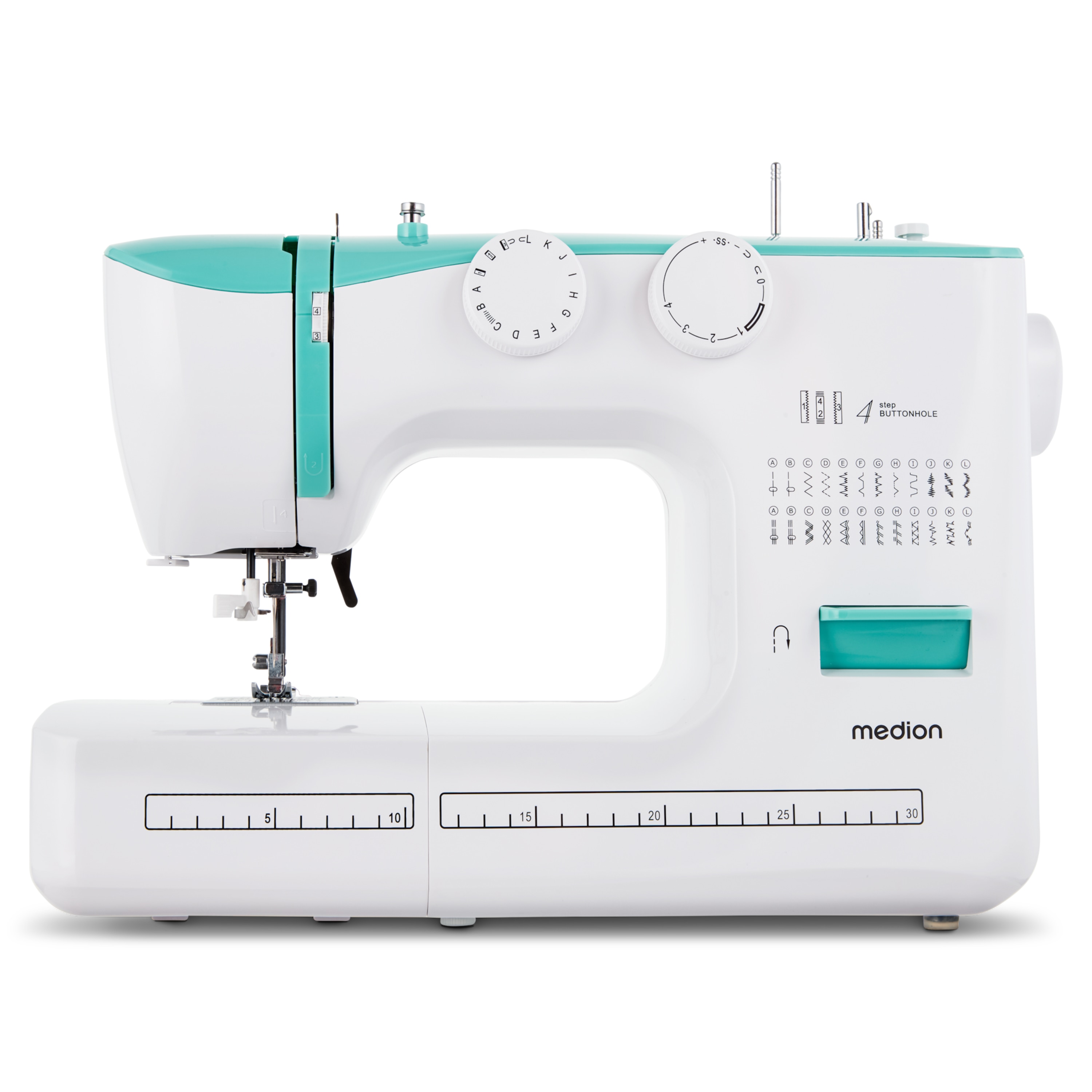 MEDION® LIFE® Freiarm-Nähmaschine SM60 (MD10689), einstellbare Stichlänge und Stichbreite, automatischer Einfädler, 60 verschiedene Stichmuster, integriertes Zubehörfach, 60 Watt Motorleistung