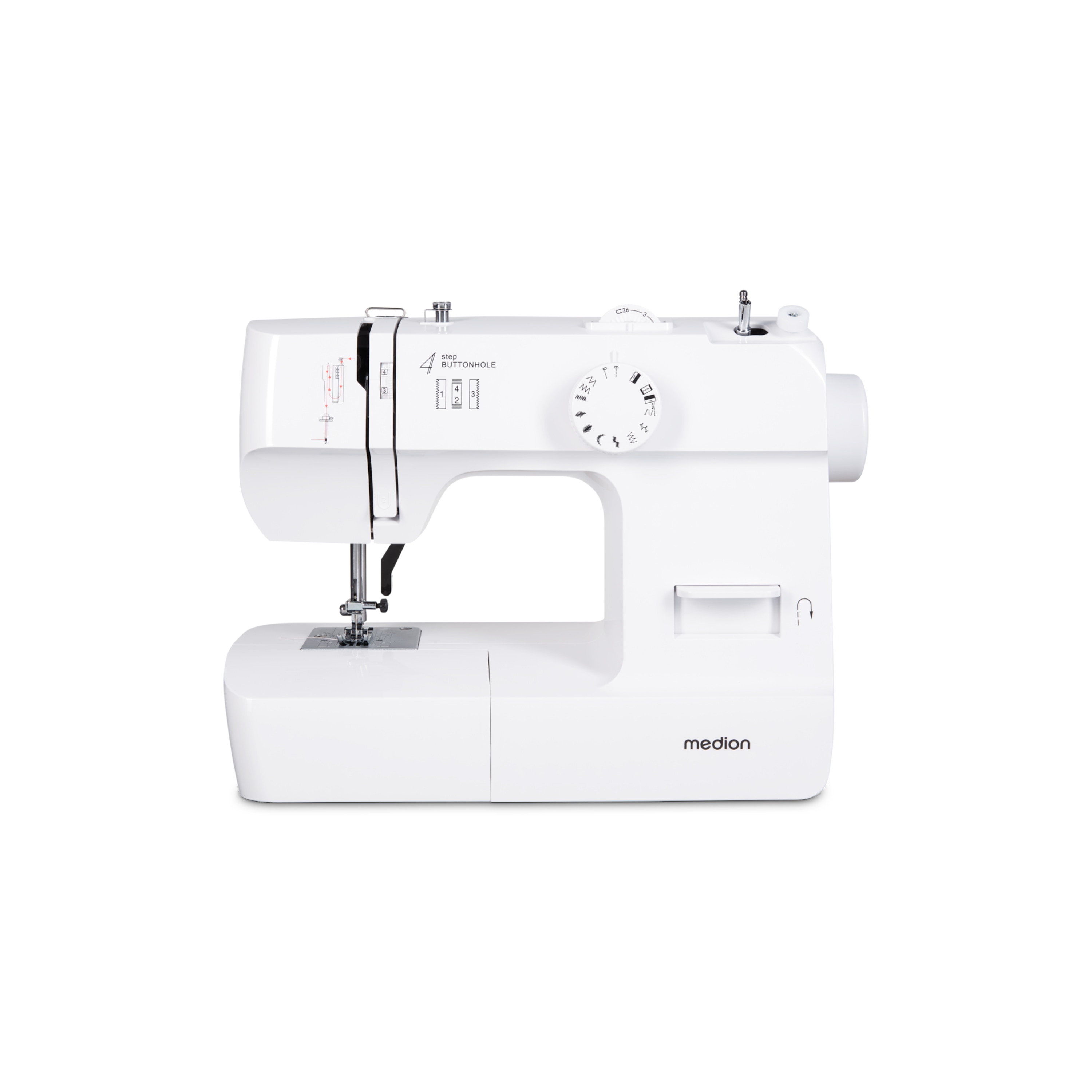 MEDION® LIFE Nähmaschine SM70 (MD 11179), 12 verschiedene Stickmuster, 4 Schritte Knopfloch, einstellbare Stichlänge, 70 Watt Motorleistung