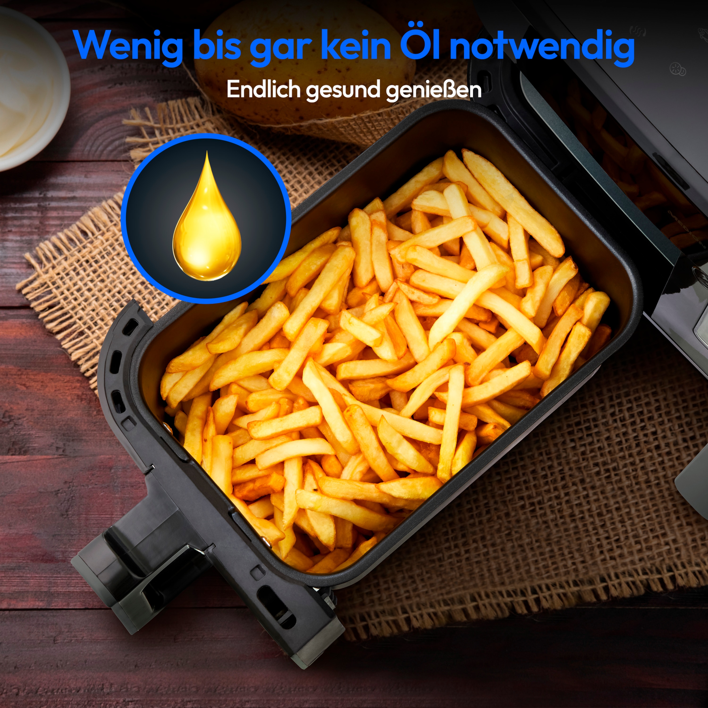 MEDION® LIFE® P20 XXL Twin Doppelzonen-Heißluftfritteuse MD 11760, 100 Rezepte in der Life+ App, 2 separate Garzonen, 9 Automatikprogramme, 8,7 L Gesamt-Nutzinhalt, 2.600 Watt, Temperatur einstellbar bis 200 °C