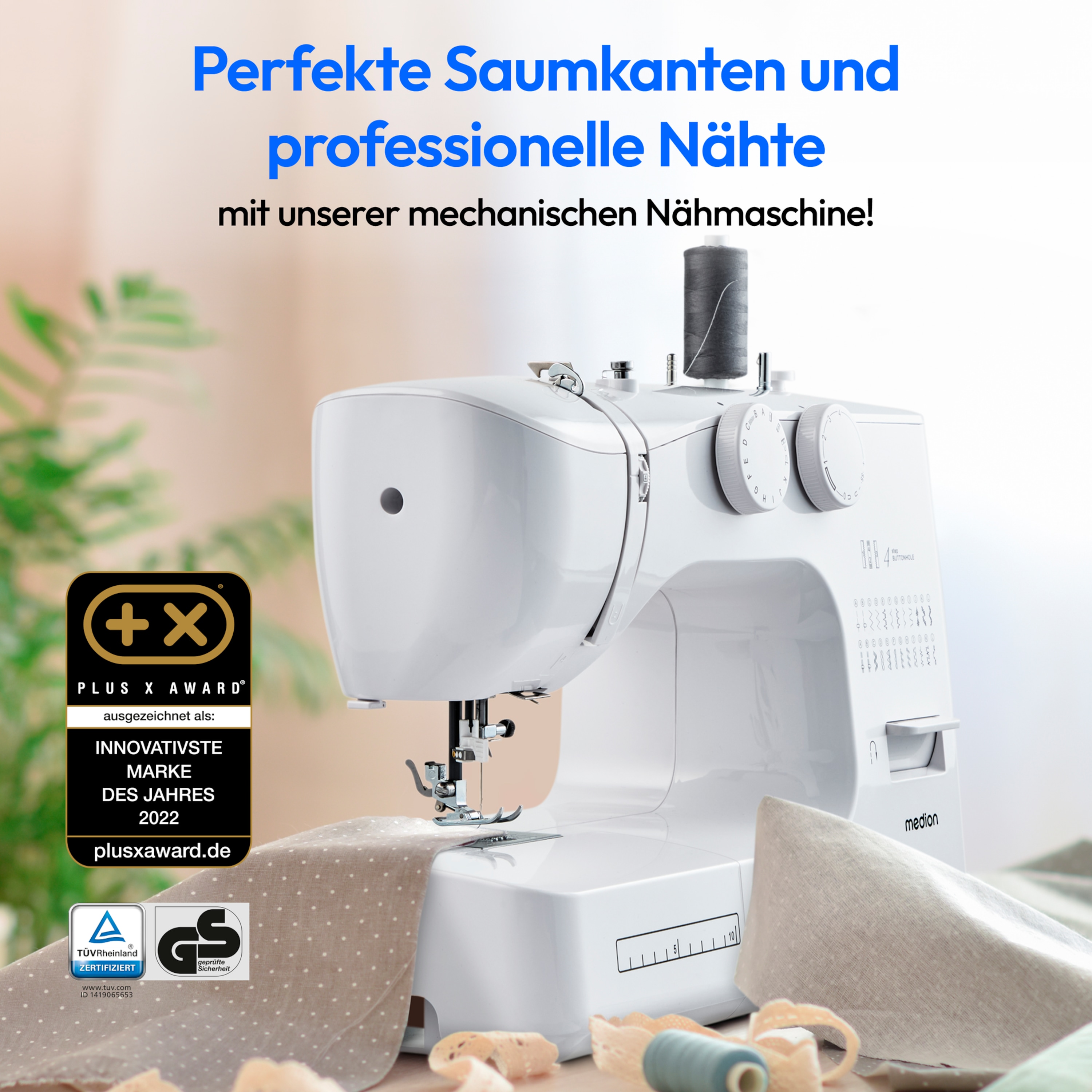 MEDION® LIFE® Freiarm-Nähmaschine SM60 (MD10689), einstellbare Stichlänge und Stichbreite, automatischer Einfädler, 60 verschiedene Stichmuster, integriertes Zubehörfach, 60 Watt Motorleistung