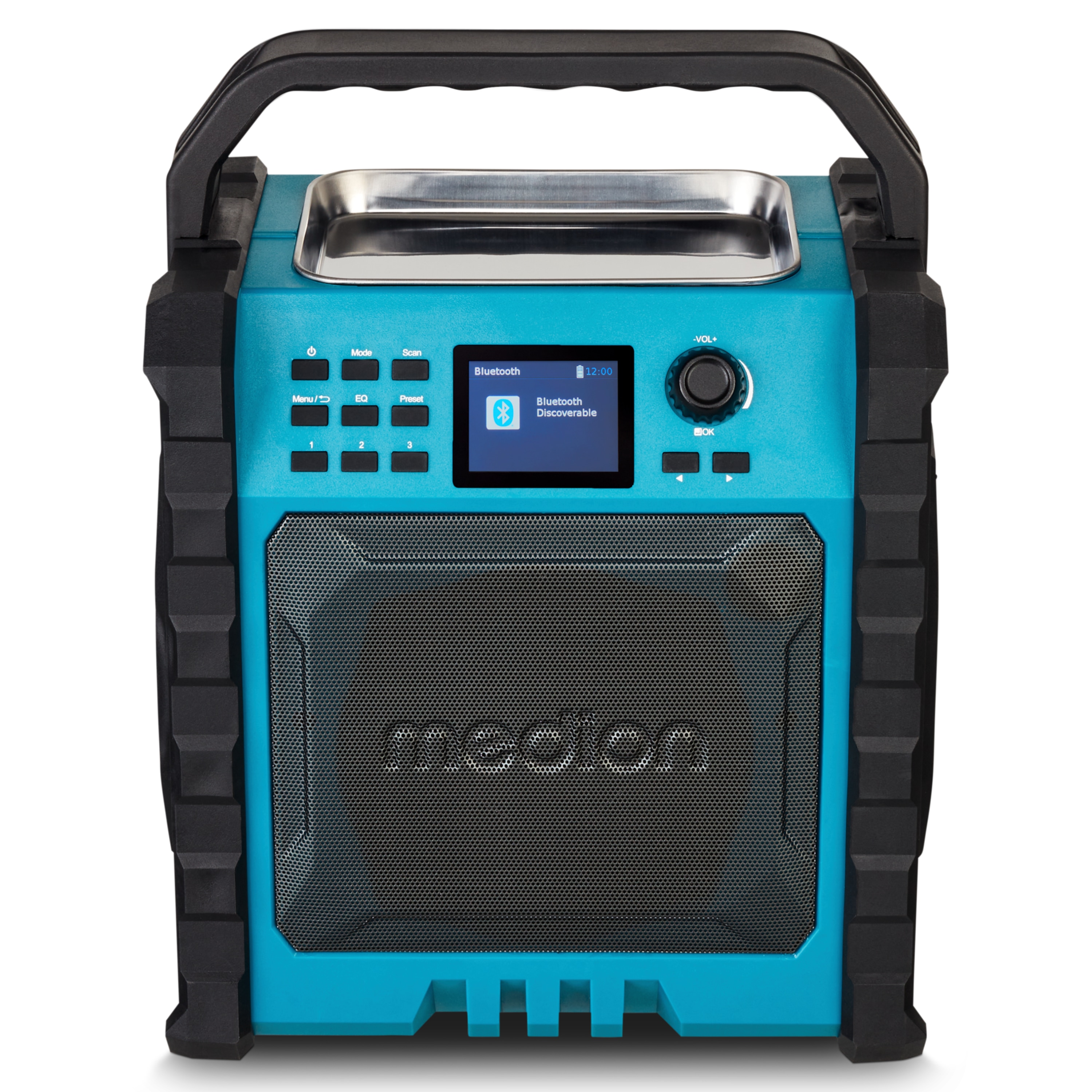 MEDION® LIFE® P66896 Premium Baustellenradio, 6,1 cm (2,4'') Farbdisplay, Bluetooth® 5.3, DAB+/UKW Radio, integr. Akku für bis zu 10 Stunden Laufzeit, zwei Passivradiatoren, 30 W RMS