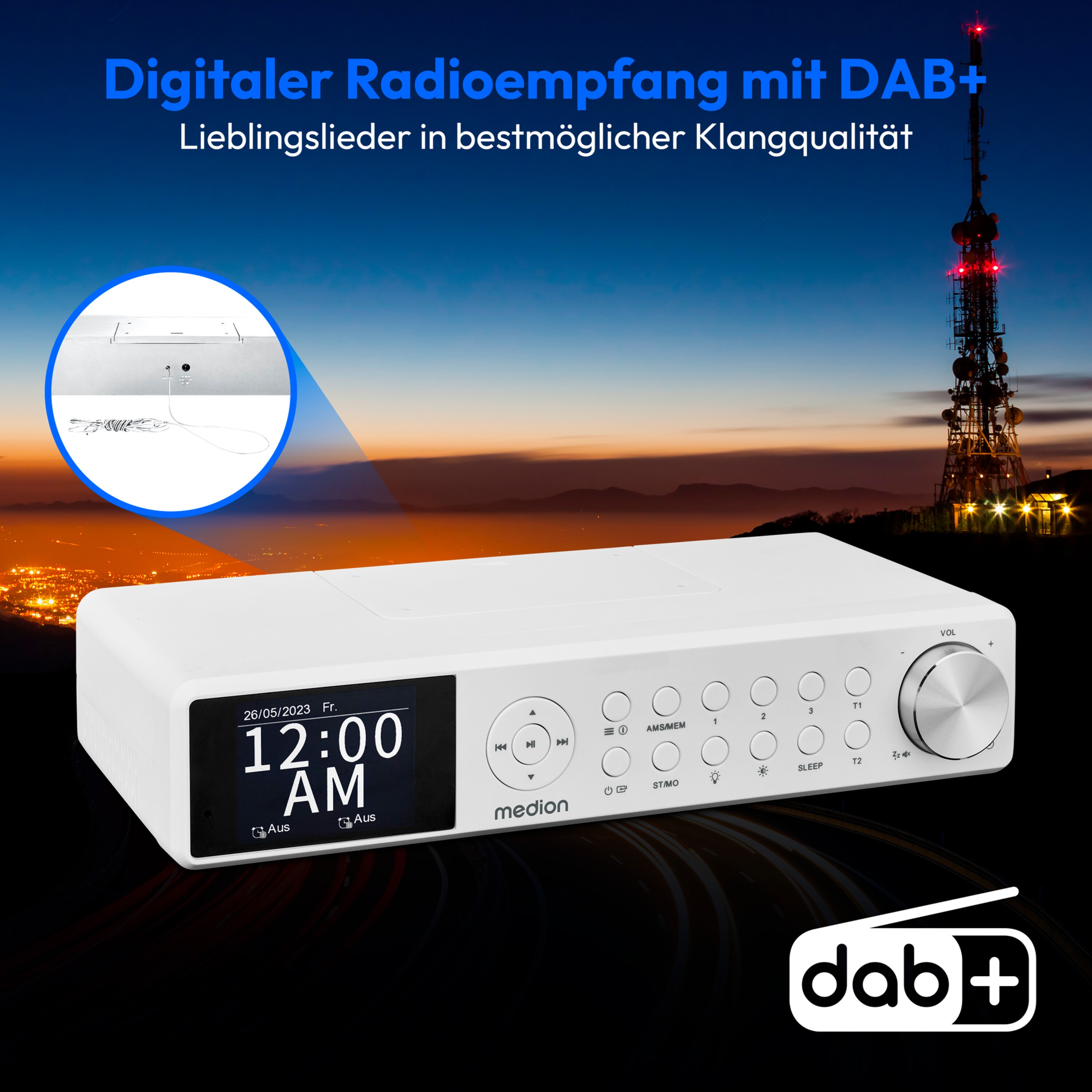 MEDION® LIFE® P66750 DAB+ Premium Küchenradio, 6,1 cm (2,4'') TFT-Farbdisplay, DAB+/PLL-UKW Radio, Bluetooth® 5.0, LED-Beleuchtung, 2 x 3 W RMS