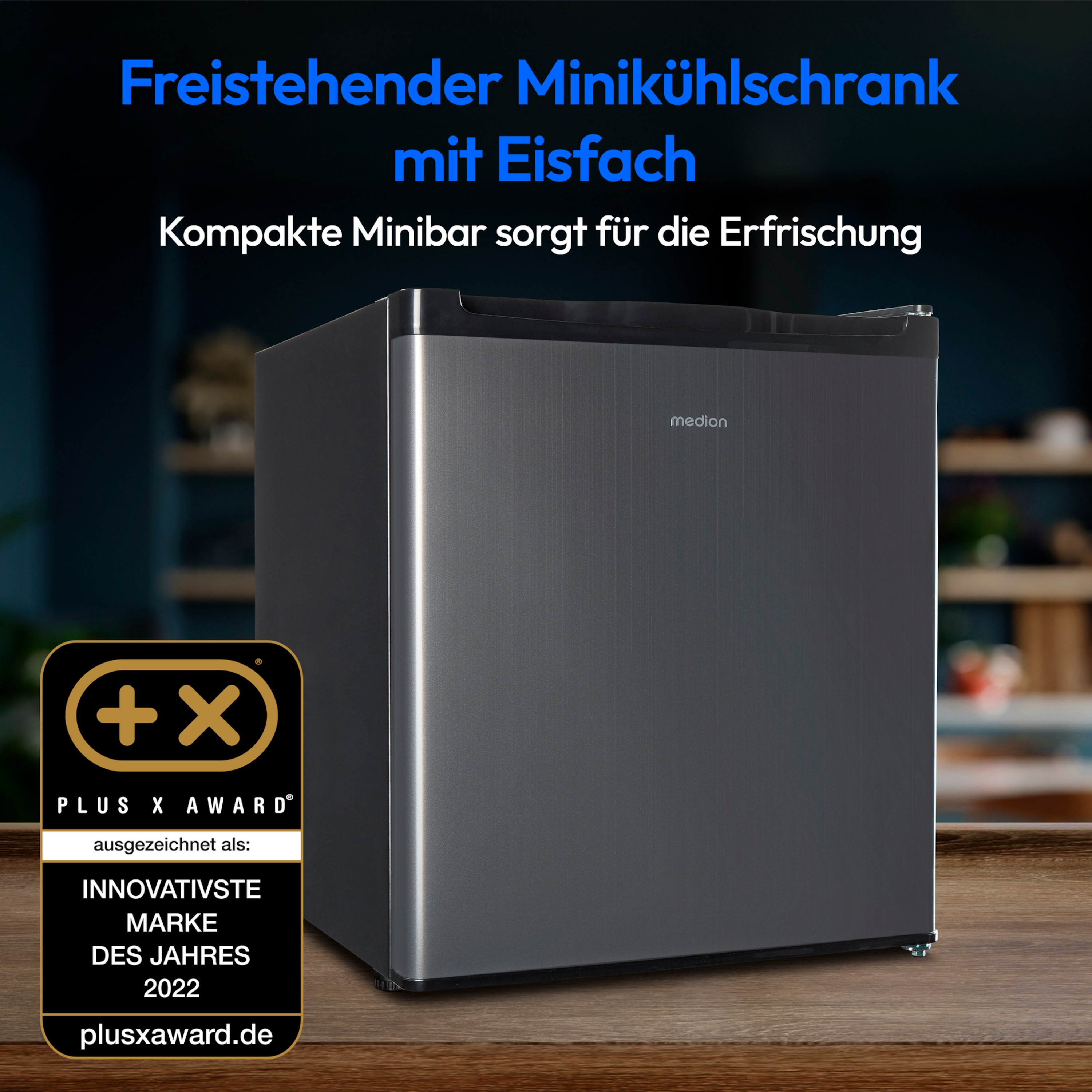 MEDION® LIFE® Mini-Kühlschrank MD 37724, 41 L Nutzinhalt, manuelle Temperatureinstellung, Geräuschpegel ca. 39 dB, eingelassener Türgriff