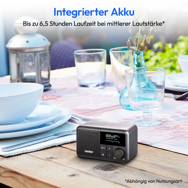 MEDION® LIFE S66822 Tragbares DAB+ Radio, Farb-TFT Display 3,73 cm (1,47''), DAB+/UKW-Radio (je 40 Senderspeicher), Bluetooth® 5.3, integrierter Akku, extra kompakt, 2 W RMS