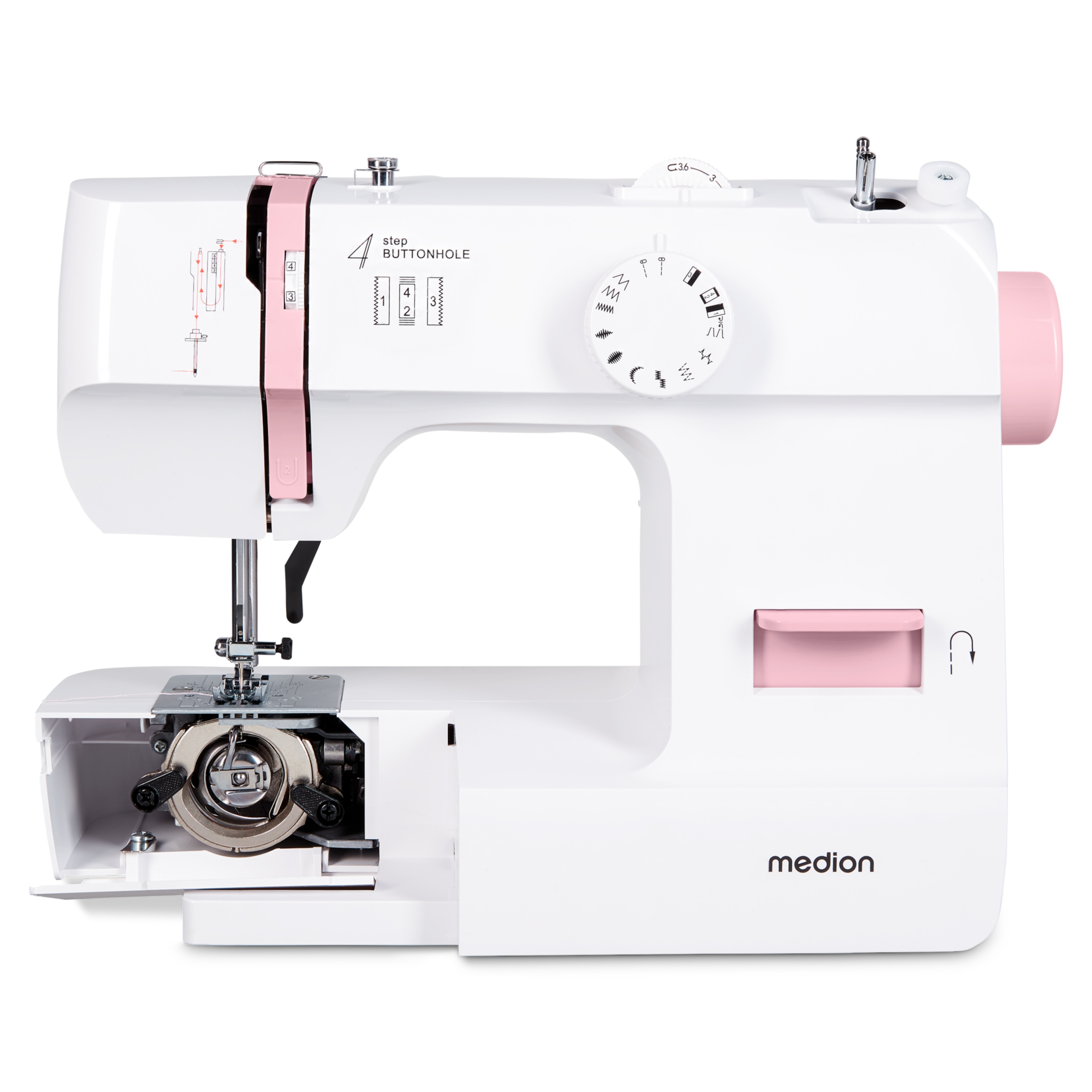 MEDION® LIFE Nähmaschine SM70 (MD 11179), 12 verschiedene Stickmuster, 4 Schritte Knopfloch, einstellbare Stichlänge, 70 Watt Motorleistung