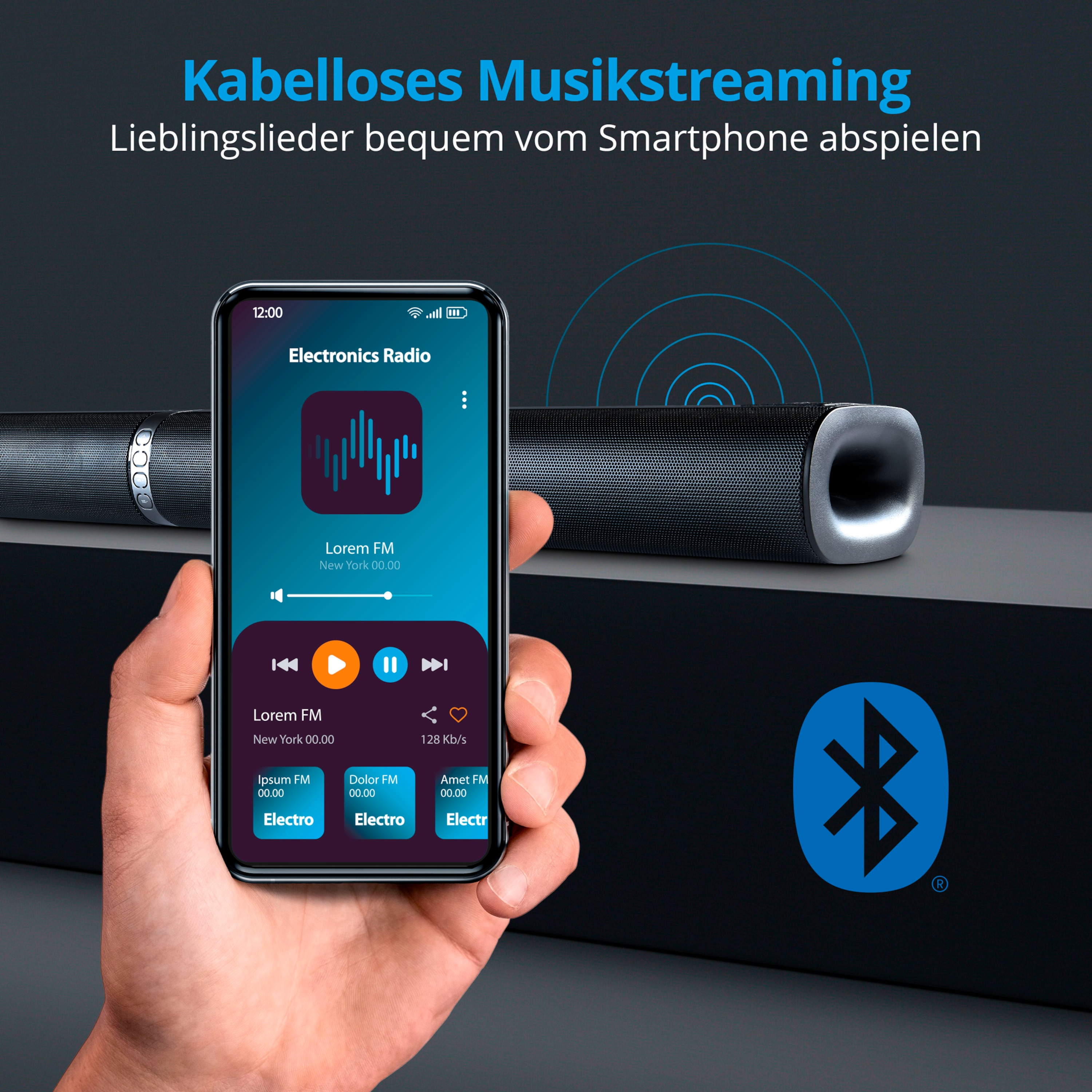 MEDION® LIFE® P61202 TV-Soundbar mit Bluetooth®, NFC, Bluetooth® 4.2, 3 Soundeinstellungen, separate Bass- und Höhenregelung, optischer Eingang
