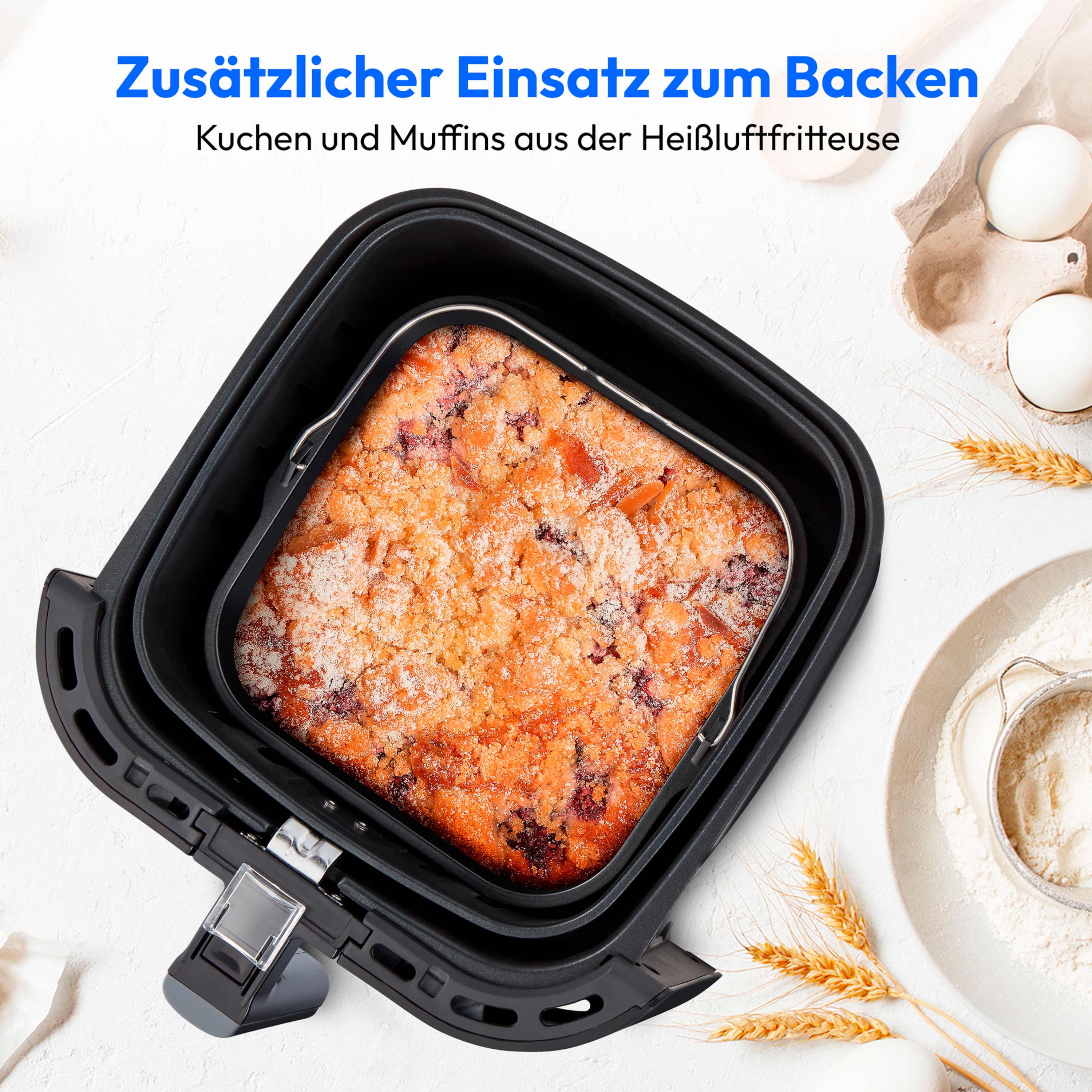 MEDION® LIFE® E40 XL Heißluftfritteuse MD 11740, 100 Rezepte in der Life+ App, ölfreies Frittieren, 9 Automatikprogramme, 5,2 L Korbvolumen