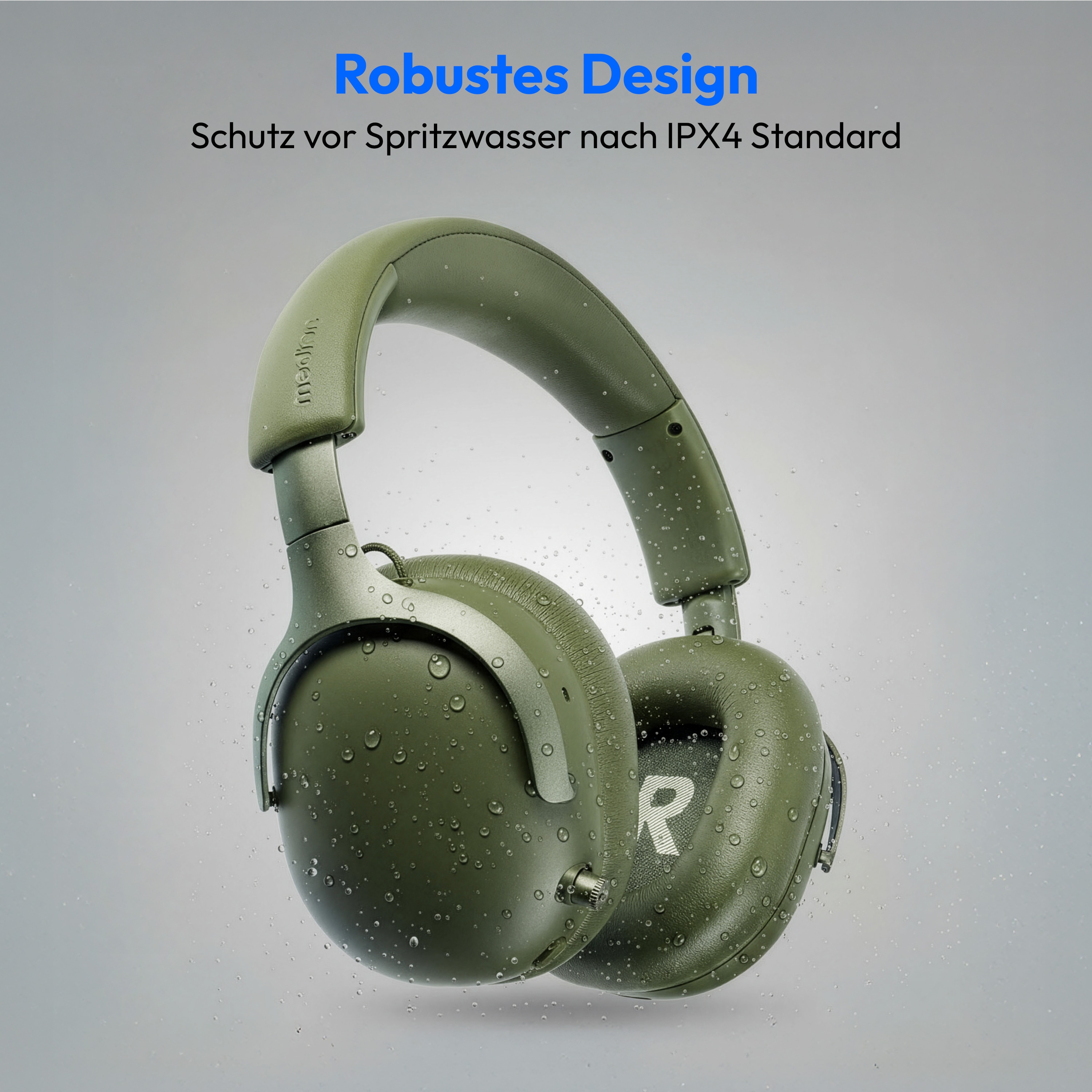 MEDION® Over Ear-Kopfhörer LIFE HX-1 Pure grün, bis zu 100 Stunden Akkulaufzeit, 3 EQ-Presets + 1 App-Preset, Bluetooth® 5.4 wireless technology, IPX4 Spritzwasserschutz