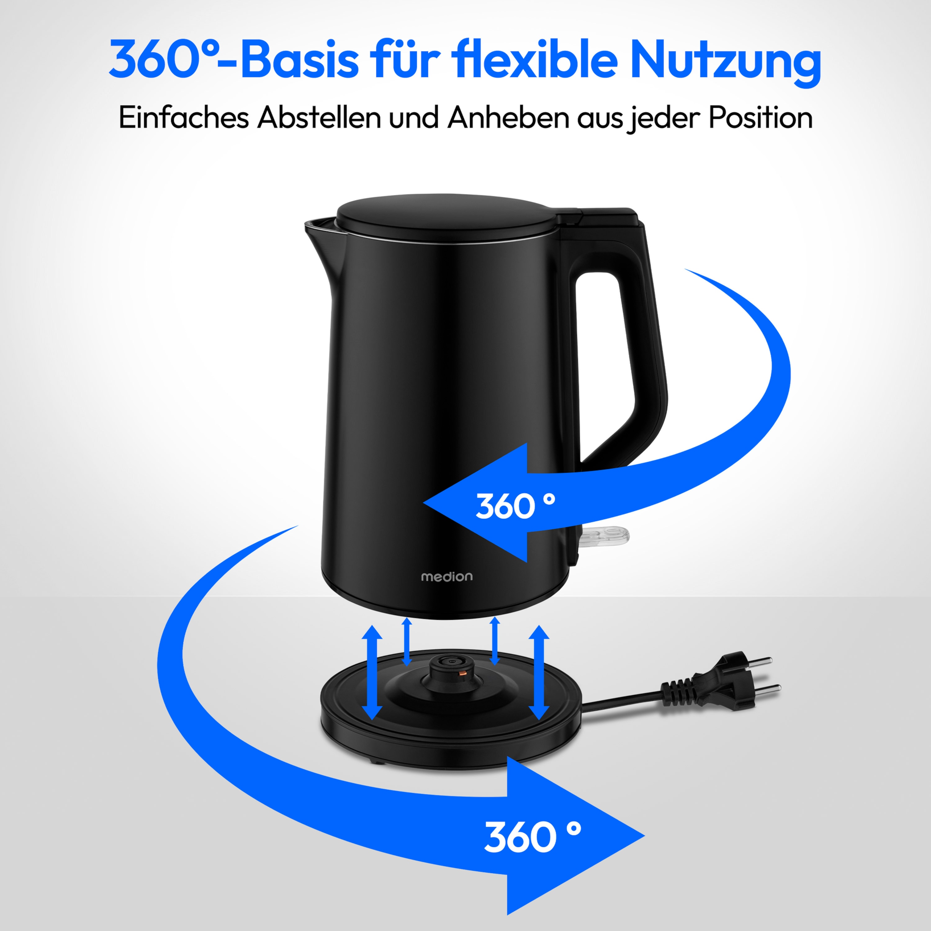 MEDION® LIFE Wasserkocher MD12105,  2.200 Watt Leistung, doppelwandiges gehäuse, 1,5 L Kapazität, Strix Steuerung