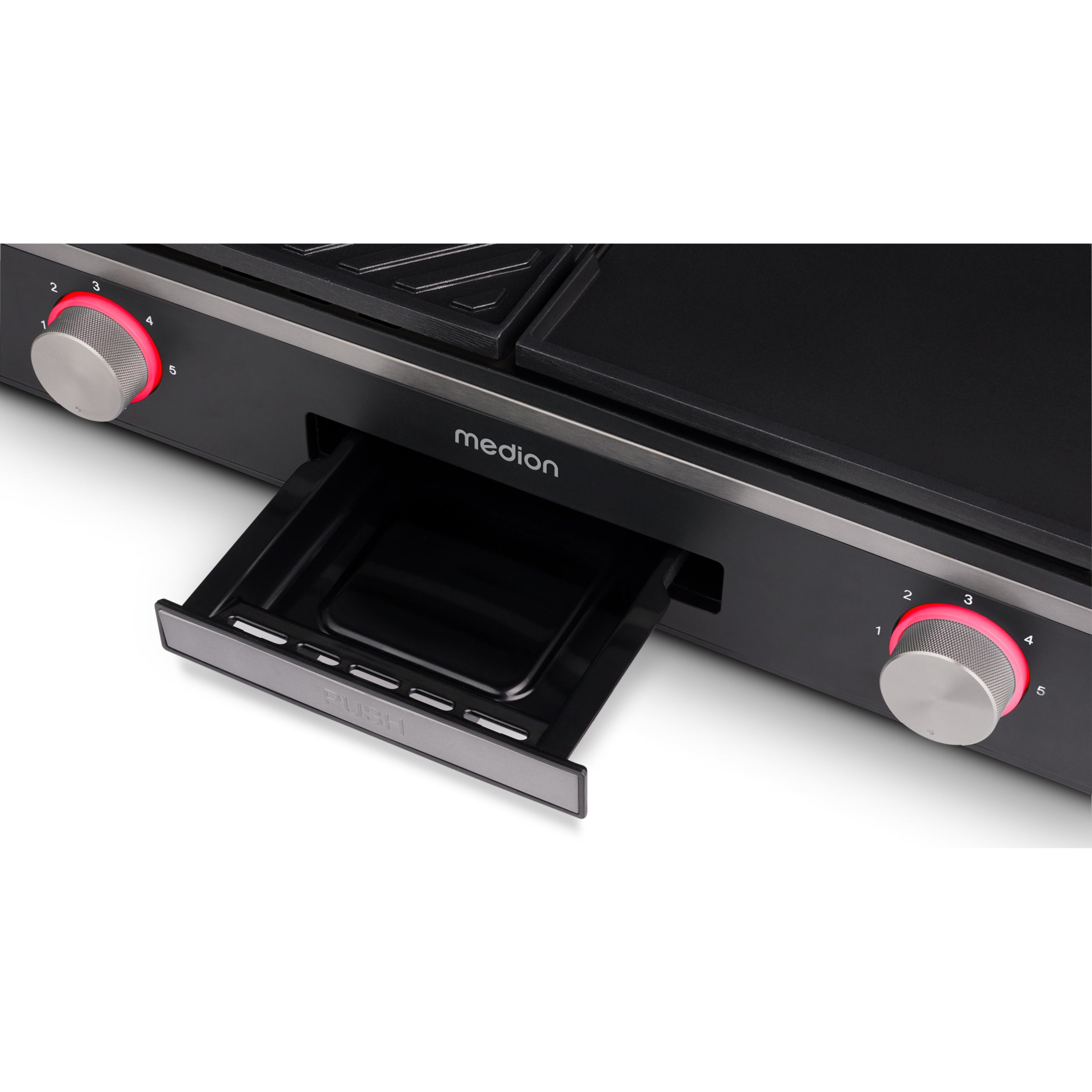 MEDION® LIFE Tischgrill mit Dual-Zonen-System (MD12027), 2,400 Watt, 2 abnehmbare Platten, LED-Statusanzeige (weiß, rot, grün), IPX4-Schutz