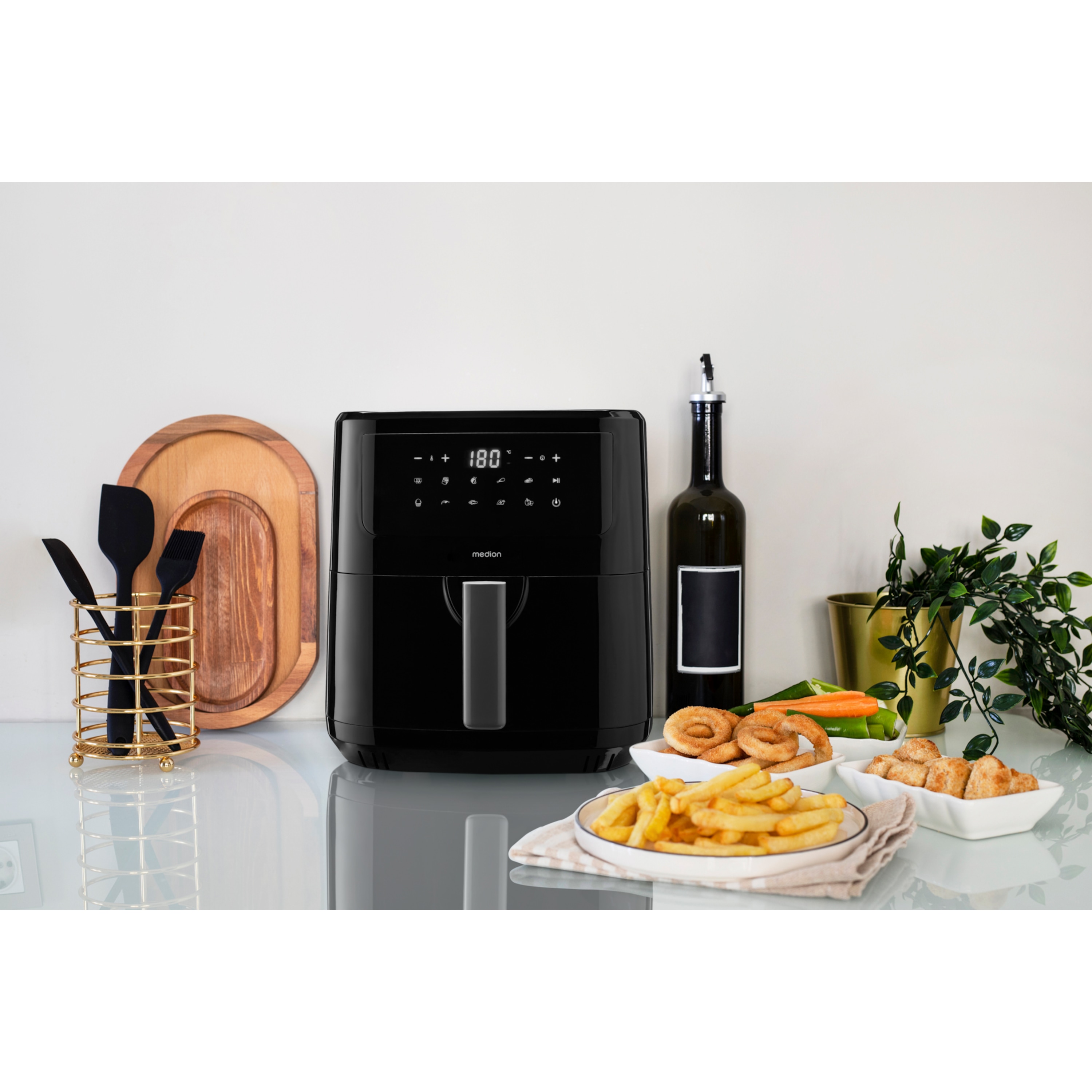 MEDION® LIFE® P10 XL Duo Heißluftfritteuse MD 11750, 100 Rezepte in der Life+ App, mit 2 Heizelementen, 2.150 W Gesamtleistung, ölfreies Frittieren, 9 Automatikprogramme, 6,8 L Nutzinhalt