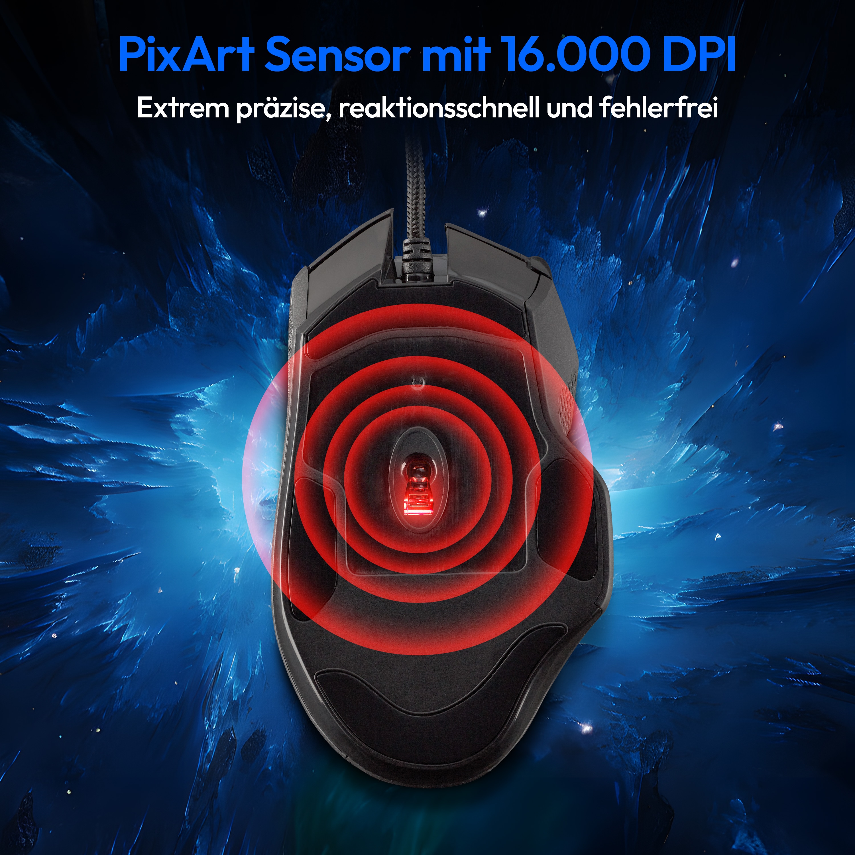 MEDION® ERAZER Wizard P20 Gaming Maus, DPI-Switch, 9 programmierbare Tasten, RGB-Beleuchtung, OMRON Switches, Pixart Sensor