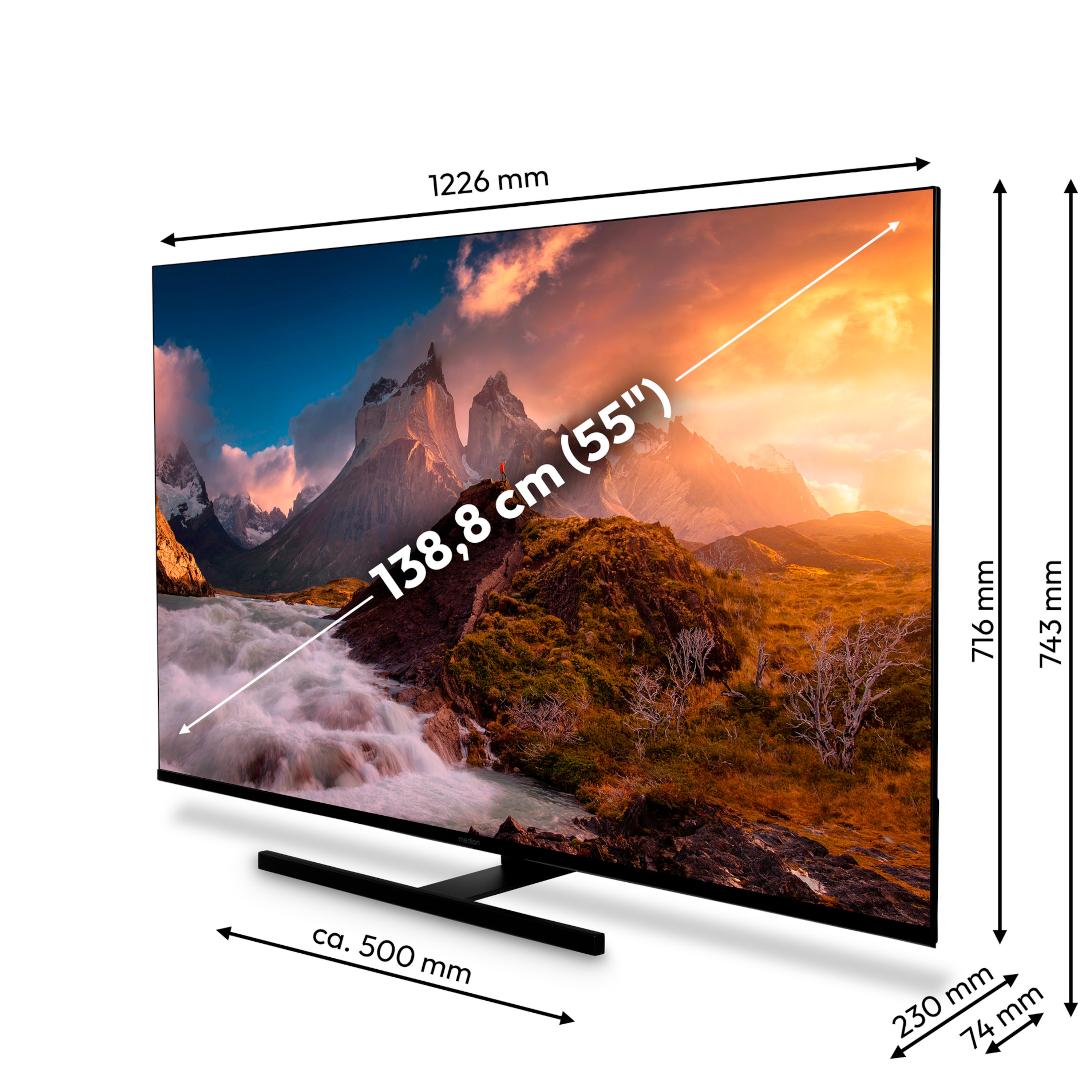 MEDION® LIFE X8552504 (MD 855600) QLED Smart-TV, 138,8 cm (55'') Ultra HD Display, HDR, Dolby Vision®, MEMC, PVR ready, VIDAA App Store, NETFLIX, Disney+, Paramount+ & Amazon Prime Video App, Bluetooth®, DTS X, Dolby Atmos®, HD Triple Tuner