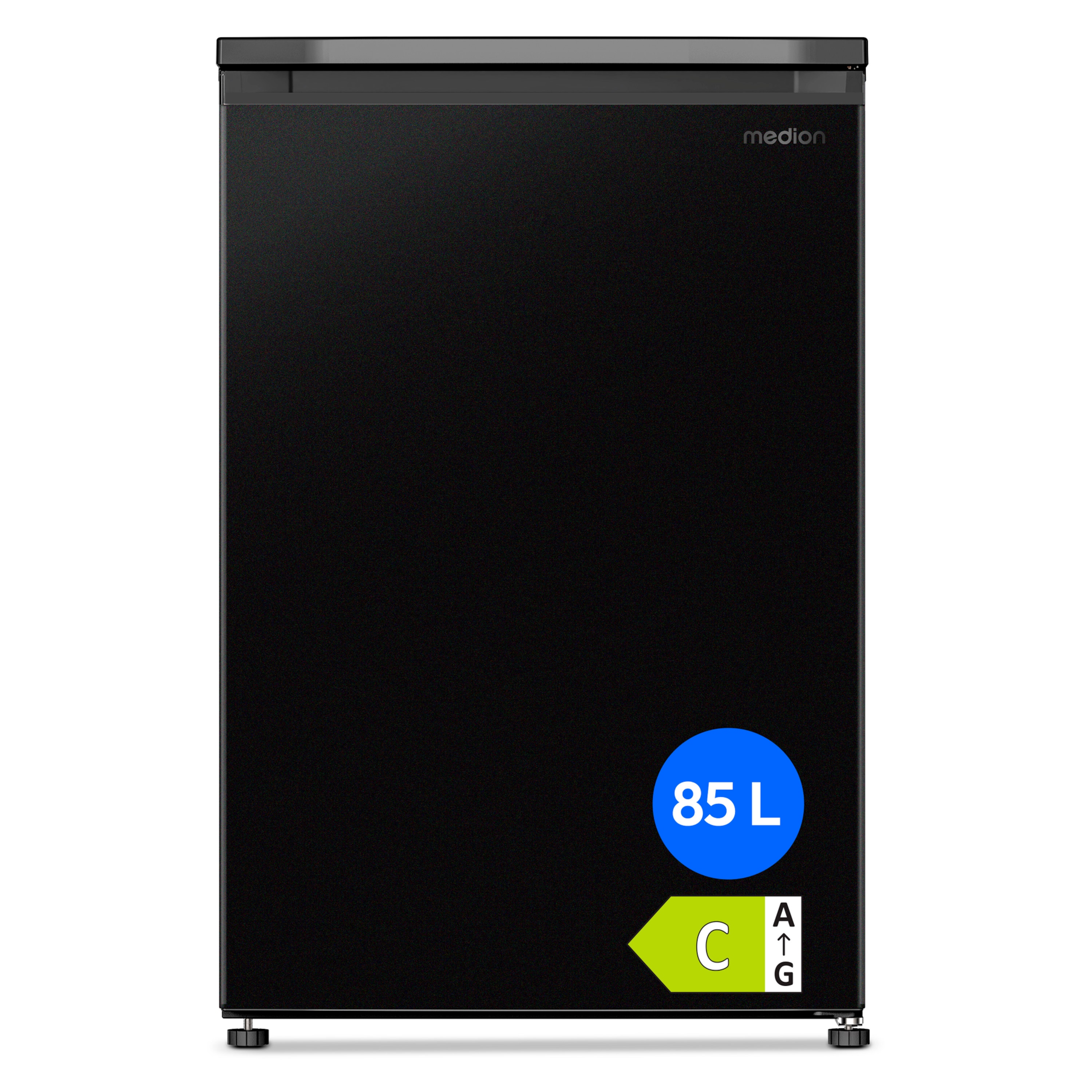 MEDION® LIFE Gefrierschrank MD370018 Schwarz, 85 L Nutzinhalt, 3 Türfächer, manuelle Abtauung, Temperaturbereich 0–5 °C, Energieklasse C, leiser Kompressorbetrieb (39 dB), wechselbarer Türanschlag
