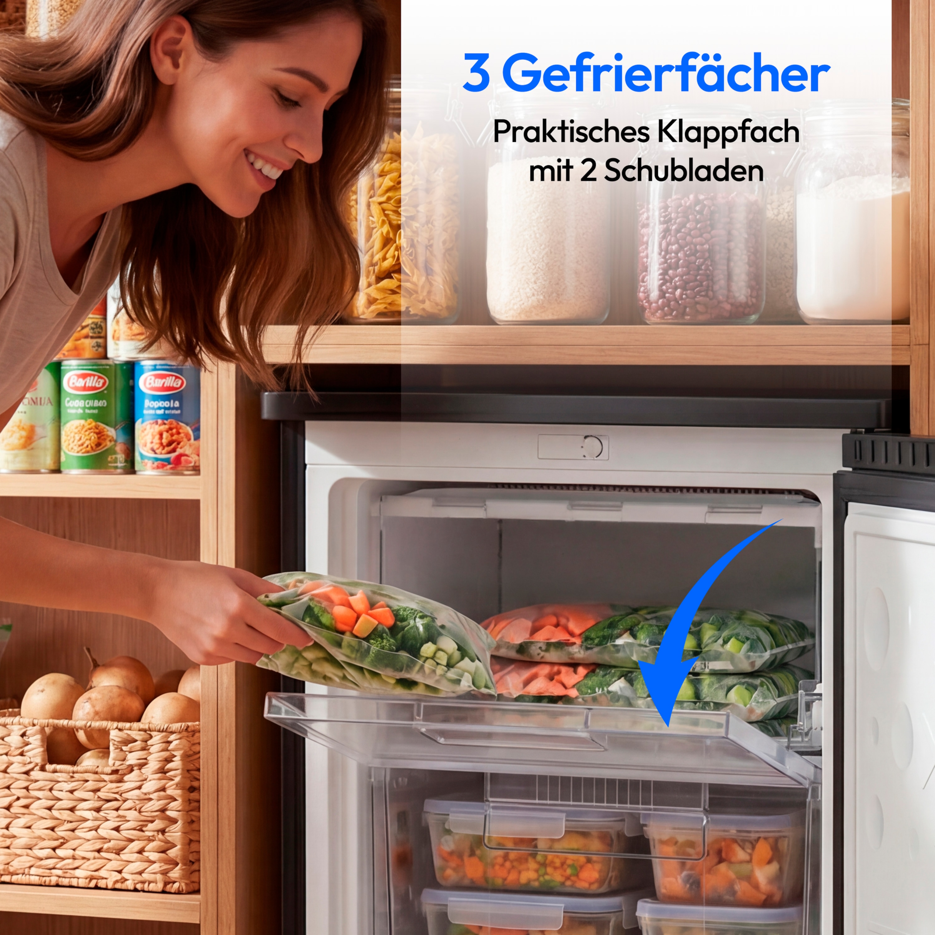 MEDION® LIFE Gefrierschrank MD370018 Schwarz, 85 L Nutzinhalt, 3 Türfächer, manuelle Abtauung, Temperaturbereich 0–5 °C, Energieklasse C, leiser Kompressorbetrieb (39 dB), wechselbarer Türanschlag