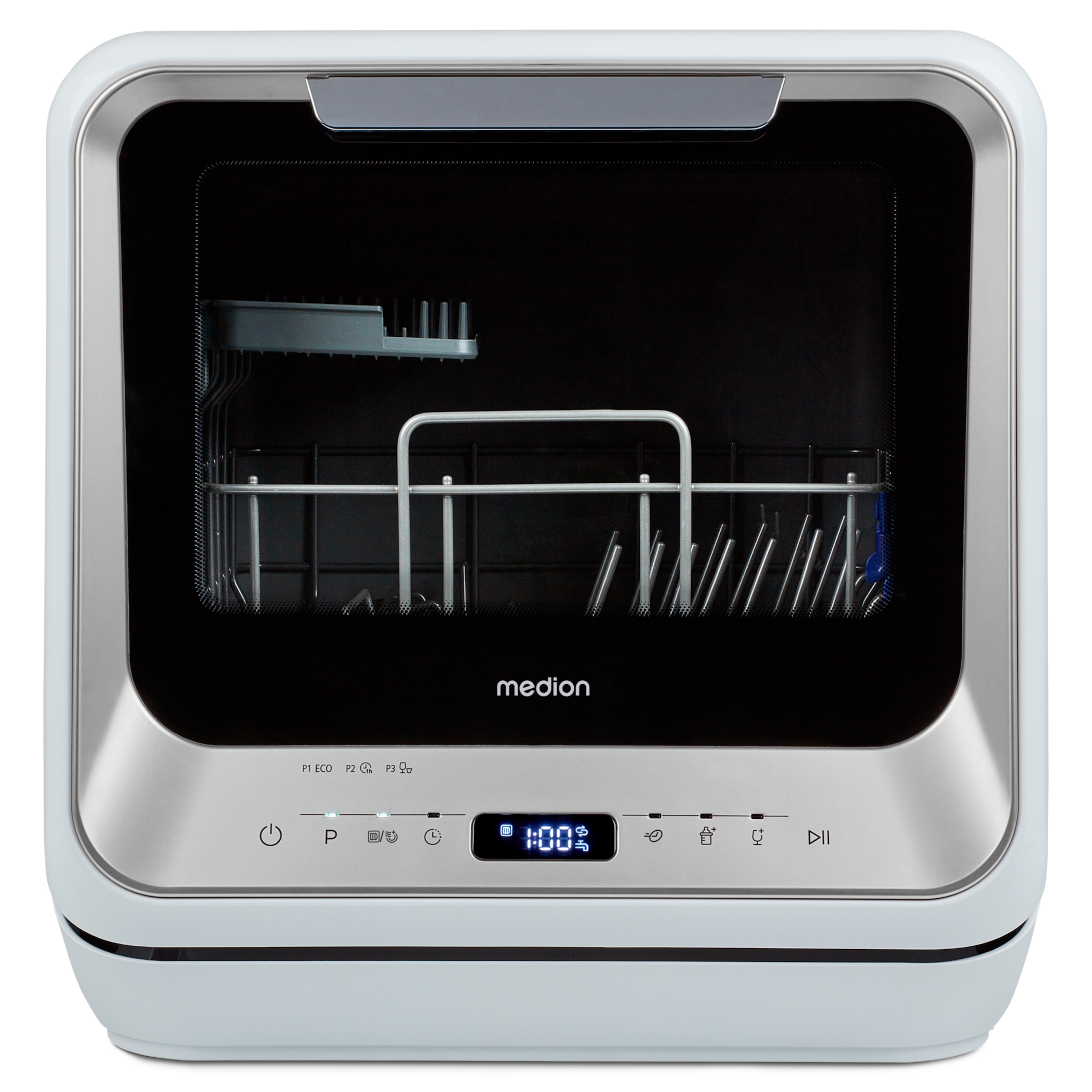 MEDION® LIFE® Mini-Geschirrspüler DWT20 (MD37763), für 2 Gedecke, 6 Reinigungsprogramme, Startzeitvorwahl
