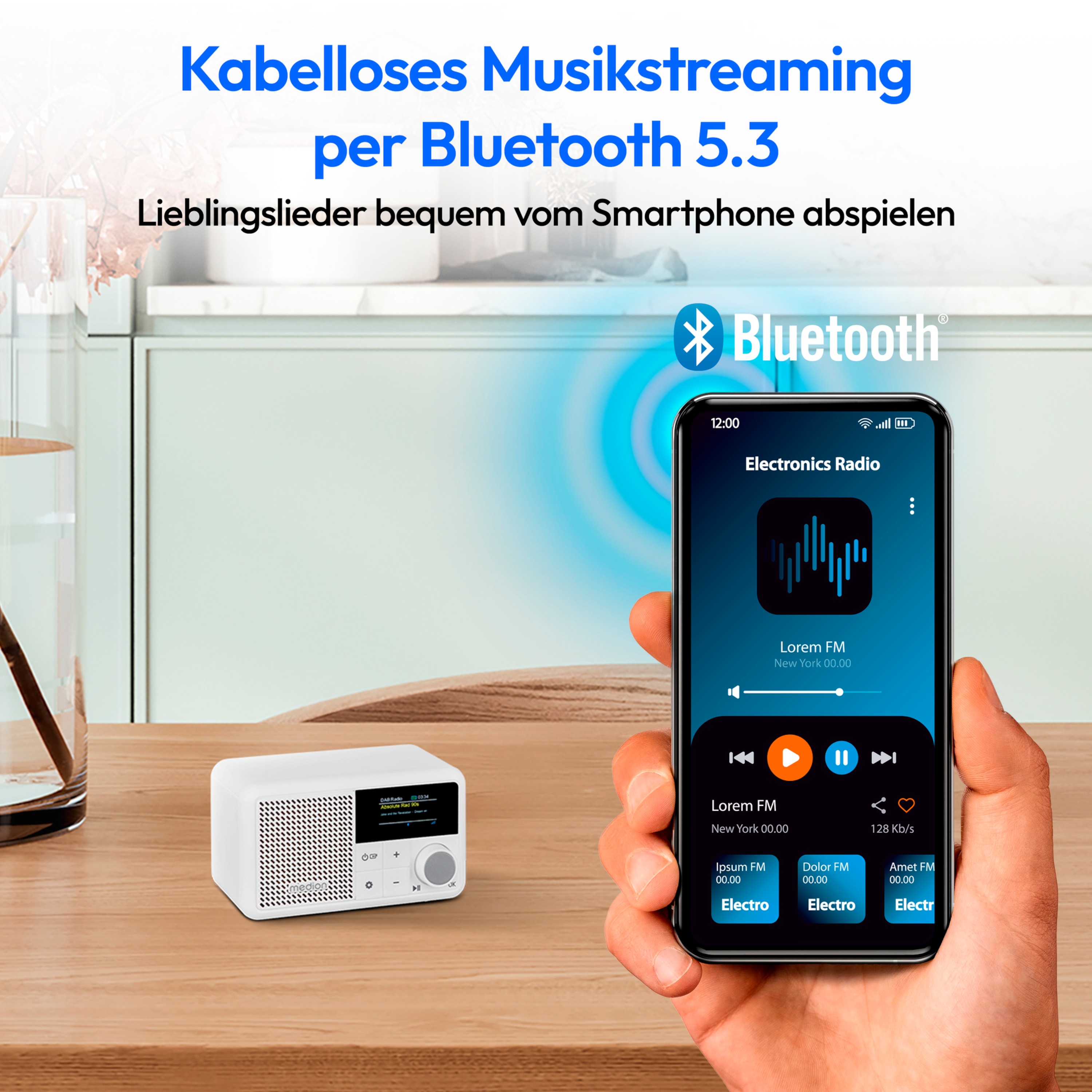 MEDION® LIFE® S66822 Tragbares DAB+ Radio, Farb-TFT Display 3,73 cm (1,47''), DAB+/UKW-Radio (je 40 Senderspeicher), Bluetooth® 5.3, integrierter Akku, extra kompakt, 2 W RMS