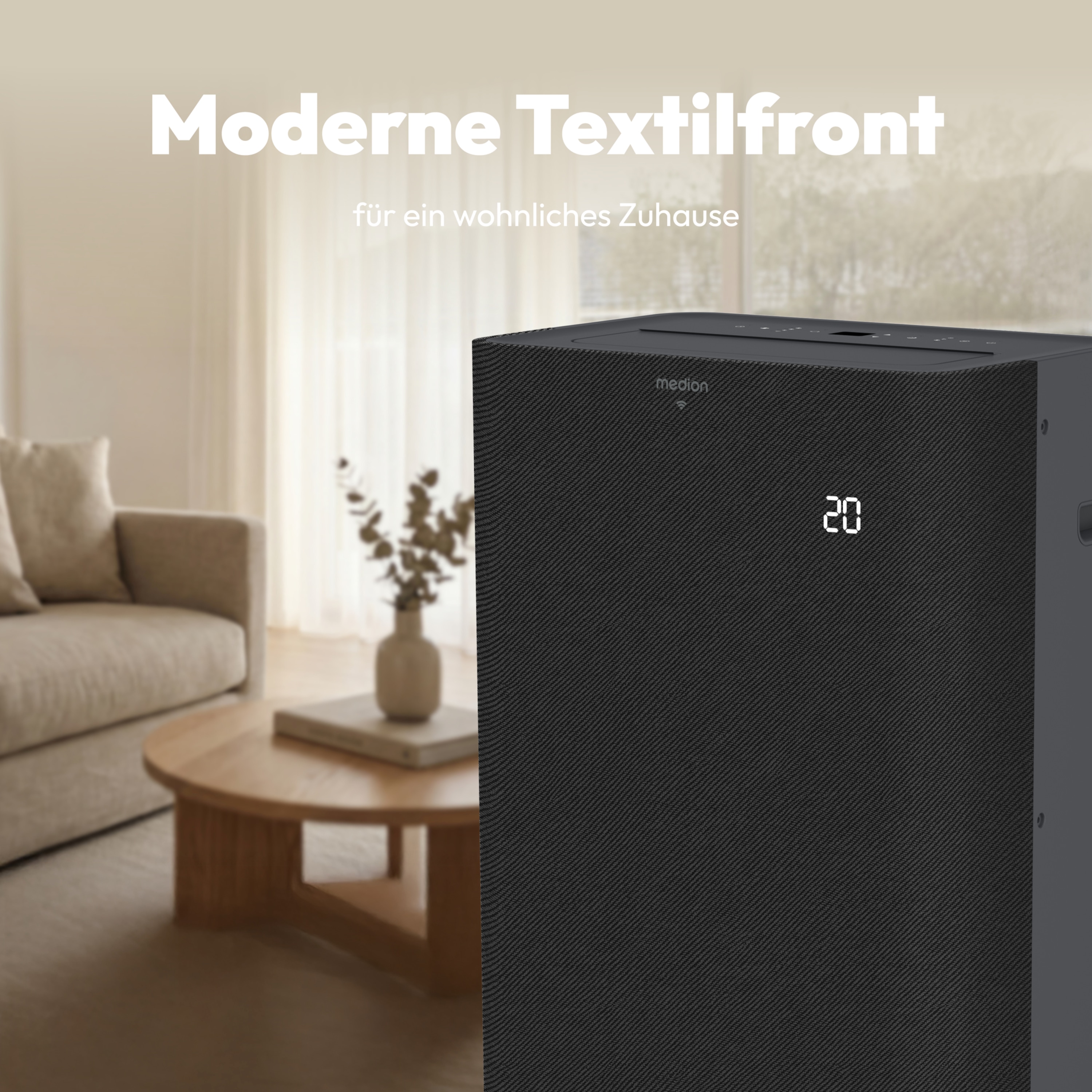 MEDION® LIFE® P1402 Klimaanlage (MD 100139), Kühlen, Entfeuchten und Ventilieren, 14.000 BTU Kühlleistung, Kältemittel R290, für Räume bis 50 m², App- und Sprachsteuerung, Auto-Swing-Funktion, inkl. Fenster-Kit