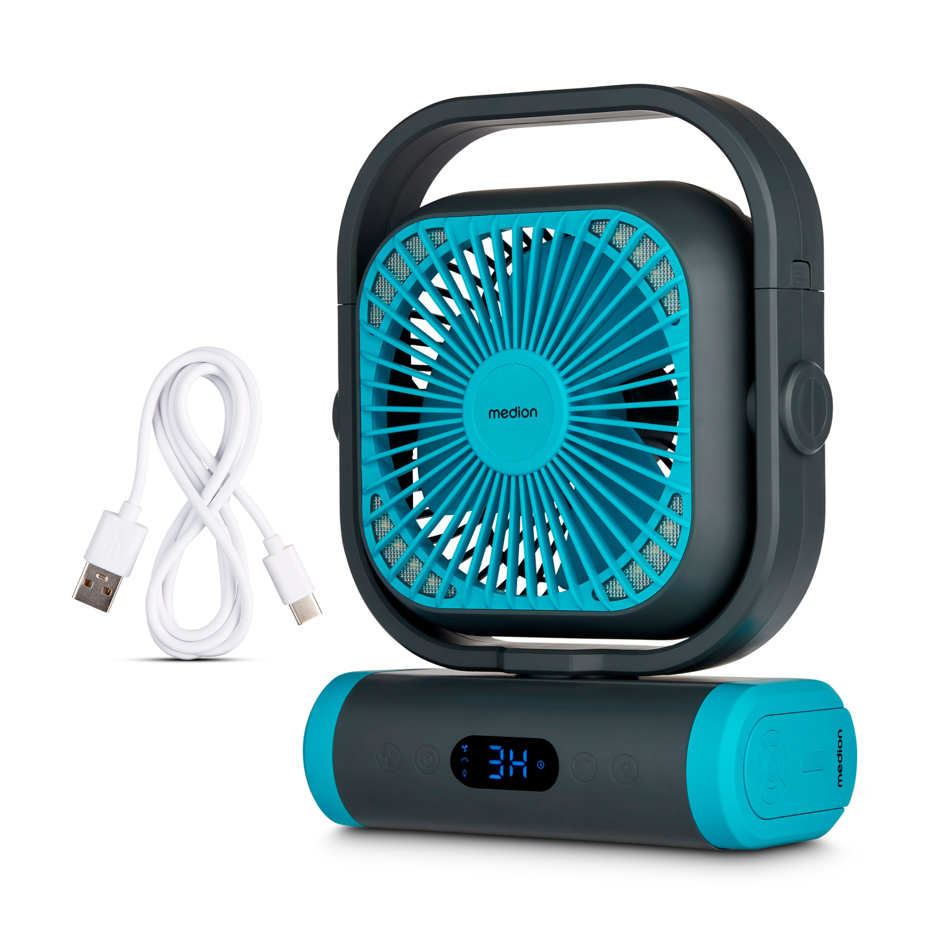 MEDION® LIFE Camping Ventilator E10 TF, 20 W Leistung, 5 Geschwindigkeitsstufen, 110° Oszillation, 10.000 mAh Akku, als Powerbank nutzbar, LED