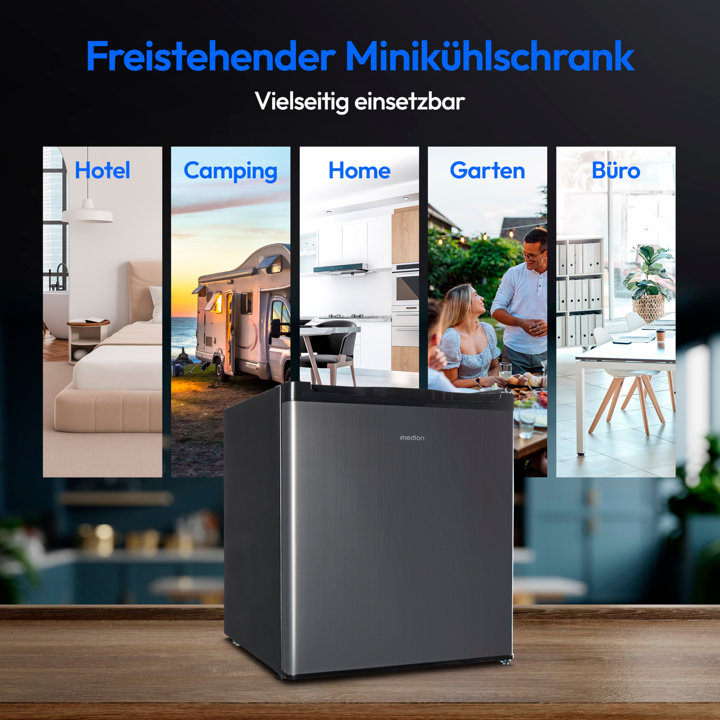 MEDION® LIFE® Mini-Kühlschrank MD 37724, 41 L Nutzinhalt, manuelle Temperatureinstellung, Geräuschpegel ca. 39 dB, eingelassener Türgriff