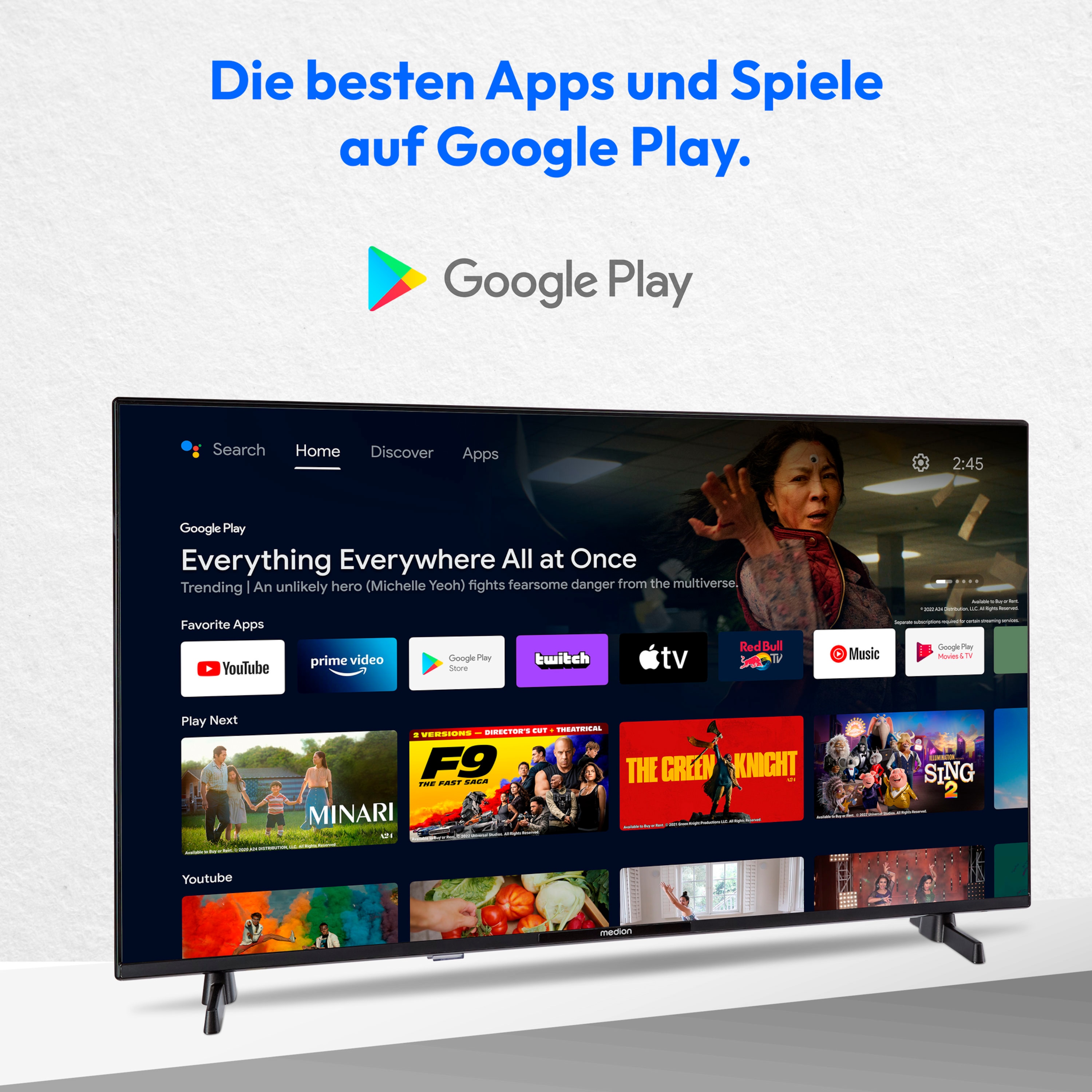MEDION® LIFE P14031 (MD 29242) Android TV™, 100,3 cm (40''), Full HD Display, PVR ready, Bluetooth®, Netflix, Amazon Prime Video