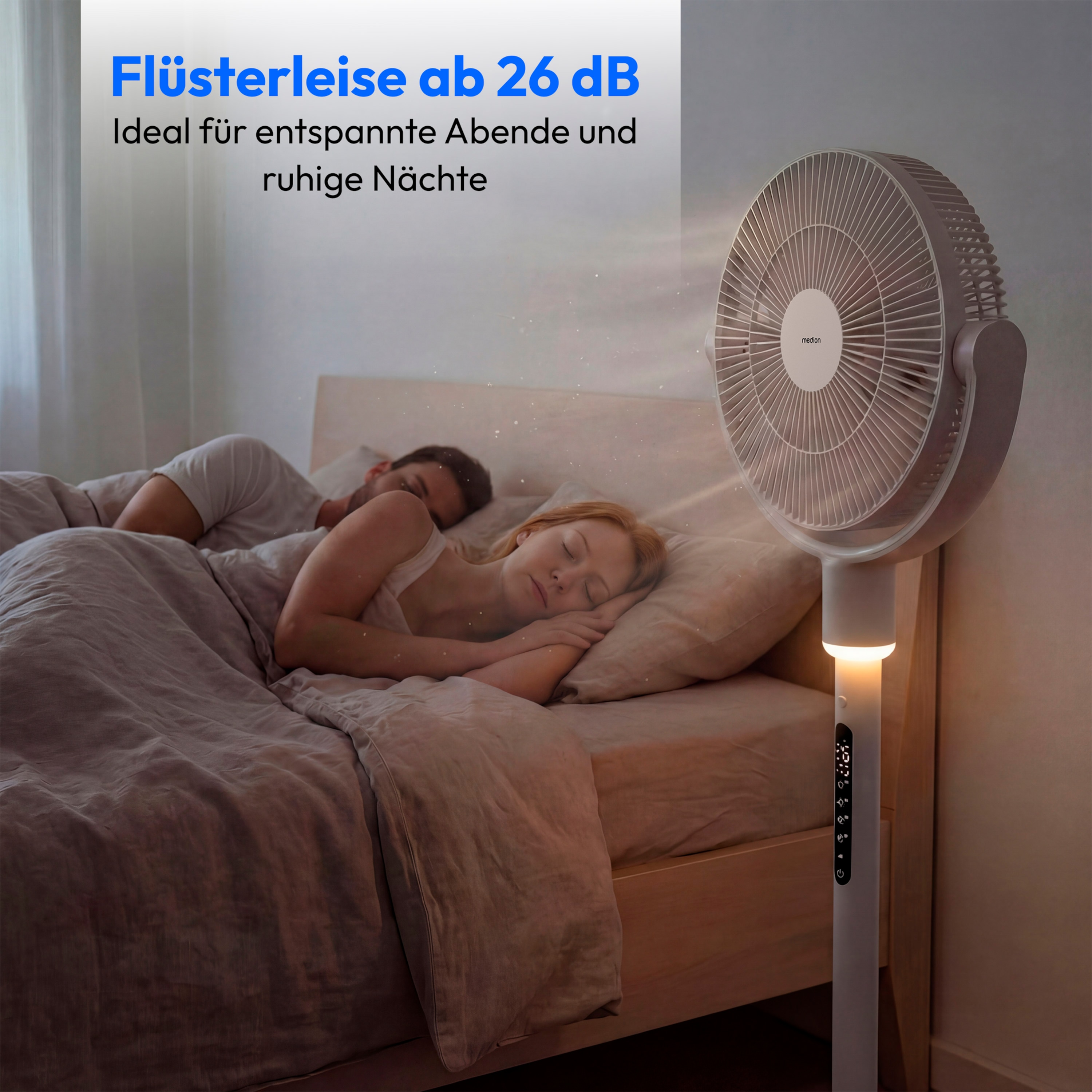 MEDION® LIFE P25 SF Akku-Standventilator (MD 100144), App-Steuerung, 10 Geschwindigkeitsstufen, 24 Watt Leistung, Schwenkfunktion, inkl. Fernbedienung