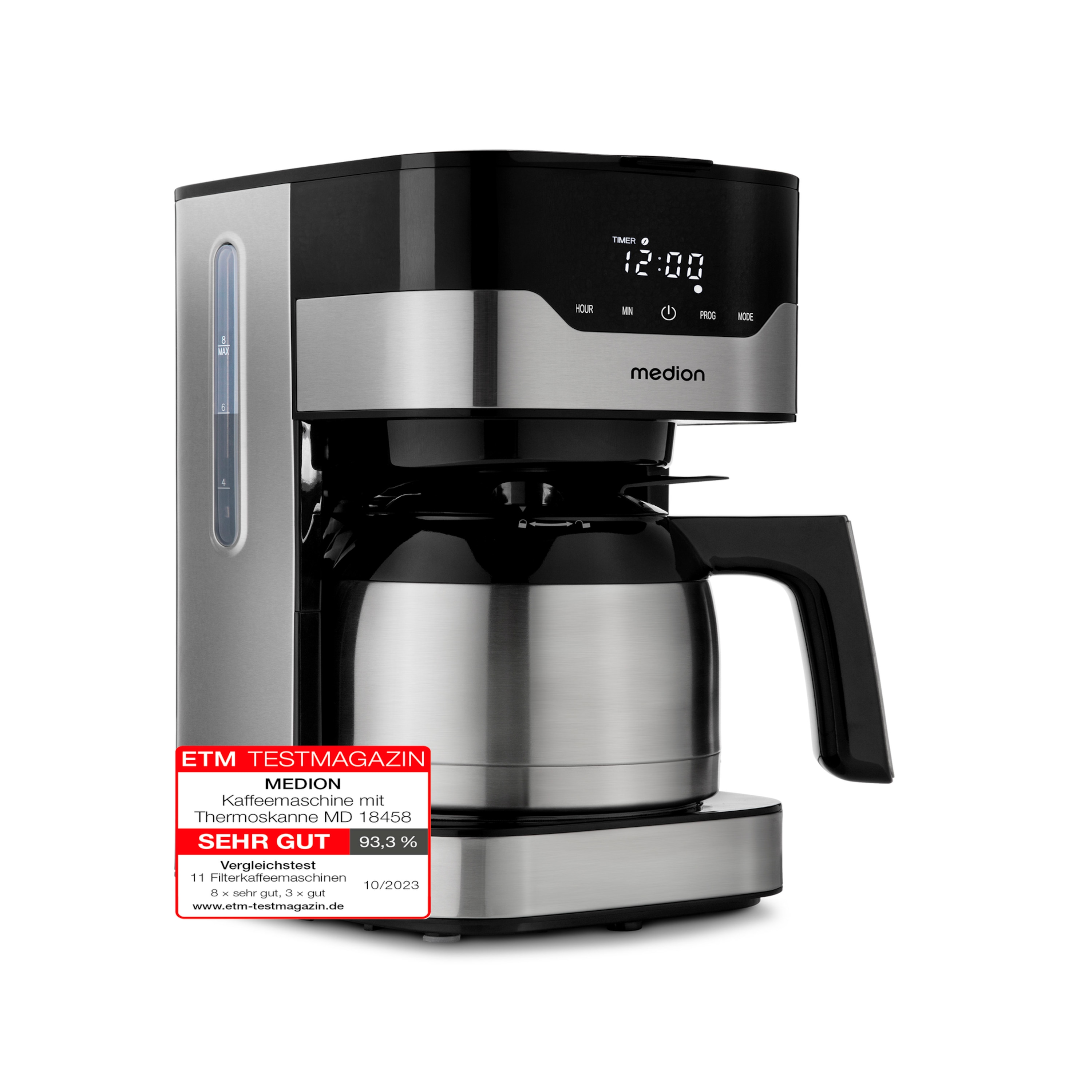 MEDION® LIFE® Kaffeemaschine mit Thermoskanne MD 18458, Timer-Funktion, Tropf-Stopp, 900 Watt, 1,1 Liter Fassungsvermögen, Aromawahlschalter