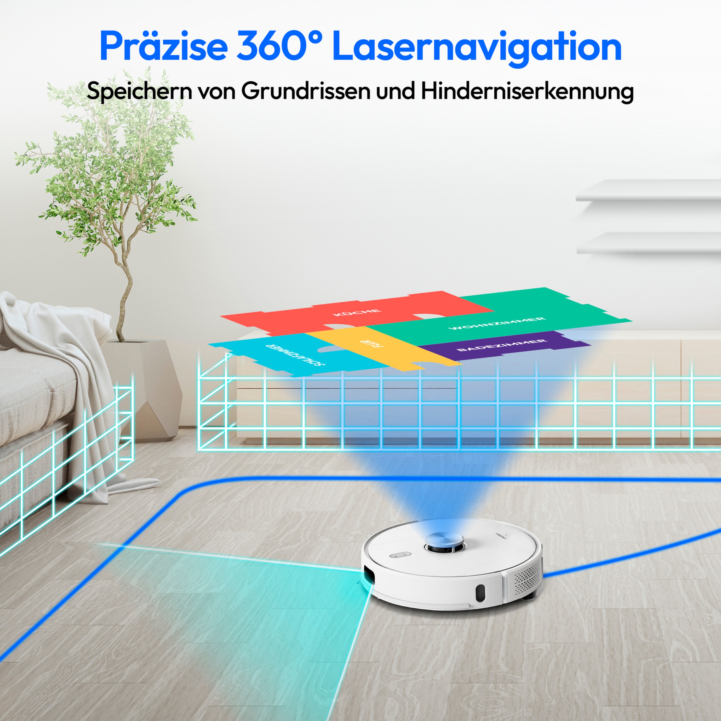 MEDION® Saugroboter mit Absaugstation X41 SW+, Wischfunktion, Lasernavigation, starke 8.000 Pa Saugkraft, No Go & Go Bereiche, präzise Kartenerstellung, mehrere Etagen