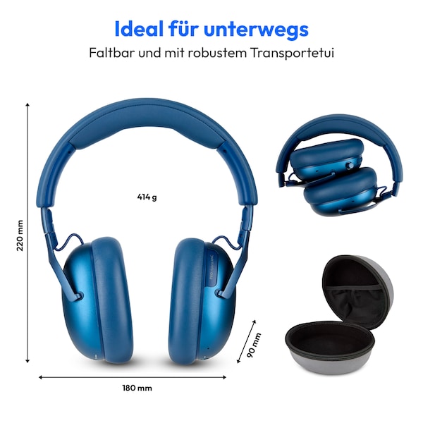 MEDION® Over Ear-Kopfhörer LIFE HX-1 Pro blau, bis zu 190 Stunden Akkulaufzeit, Hybrid Active Noise Cancelling, 7 EQ-Presets + 1 App-Preset, Bluetooth® 6.0 wireless technology, IPX4 Spritzwasserschutz