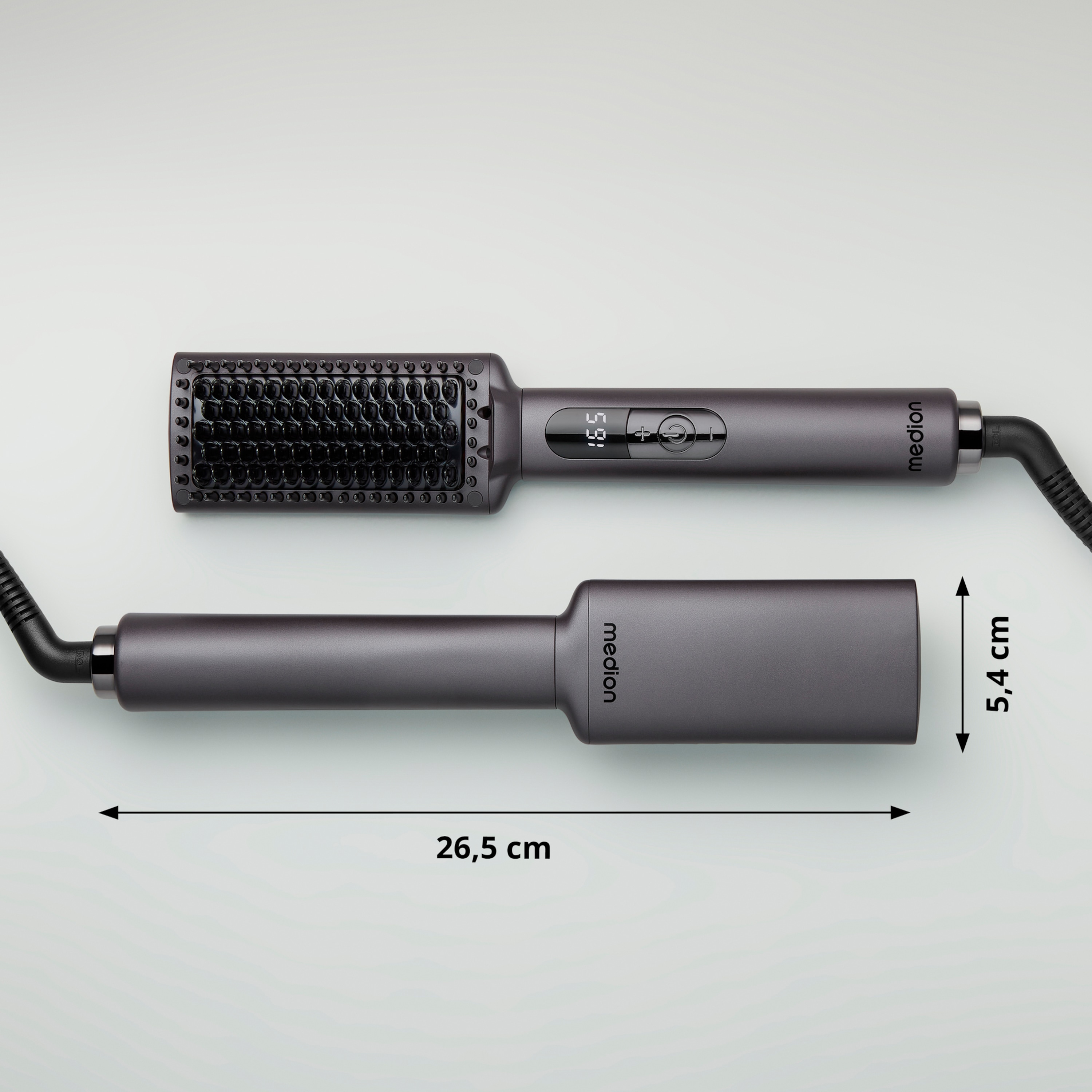 MEDION® LIFE HB1 Glättbürste, Bürstenform mit Keramik-/Turmalin Heizelementen, Ionen-Technologie, 5 regelbare Hitzestufen (165° - 210°), Display mit Temperaturanzeige