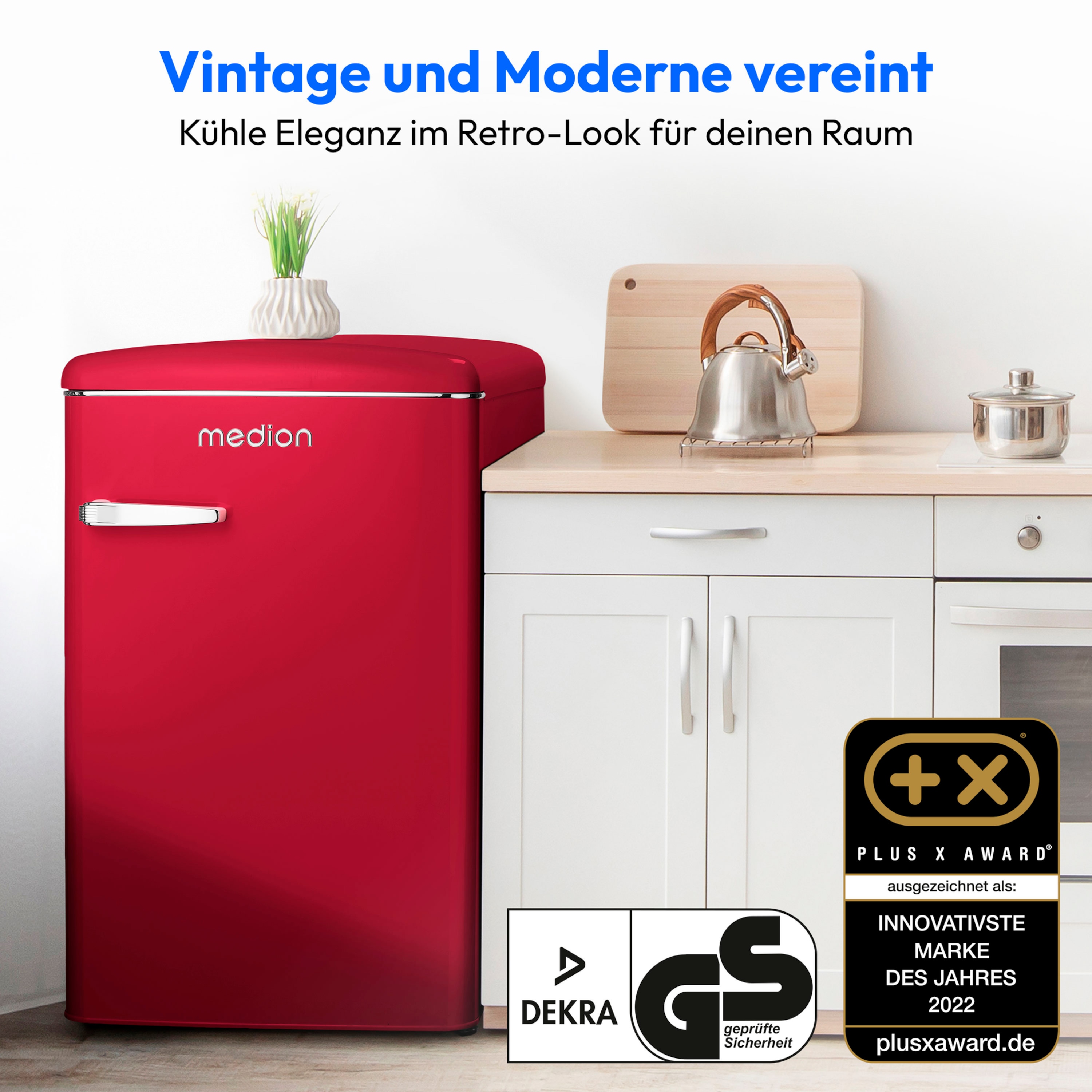 MEDION® LIFE® Kühlschrank mit Gefrierfach MD 37790, 108 L Gesamtnutzinhalt, 37 dB, höhenverstellbare Füße, Energieeffiziensklasse D