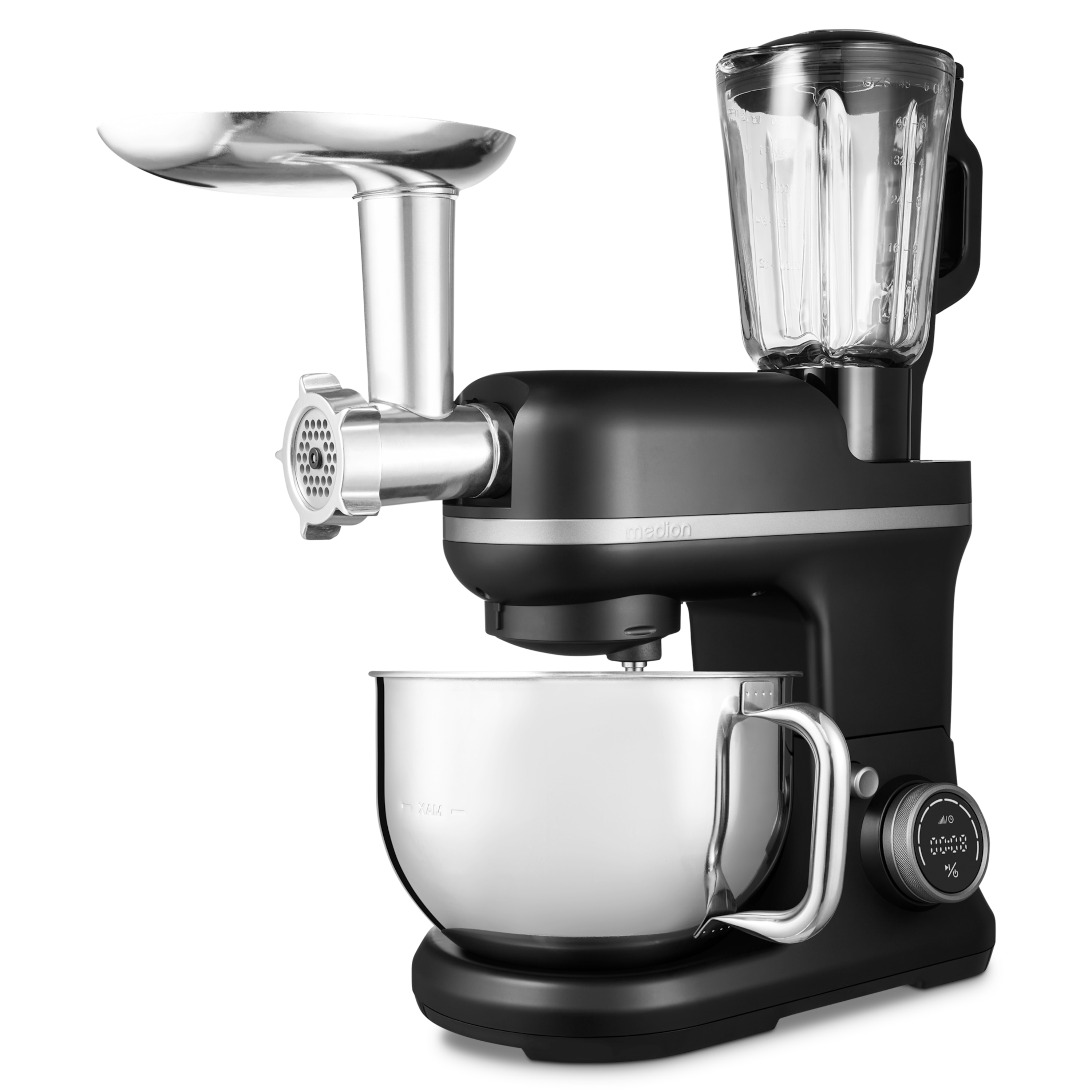 MEDION® LIFE® 3-in-1 Digitale Küchenmaschine MD18430, 1.200 W, 8 Geschwindigkeitsstufen, Digitales Sensor-Touch-Display, umfangreiches Zubehör
