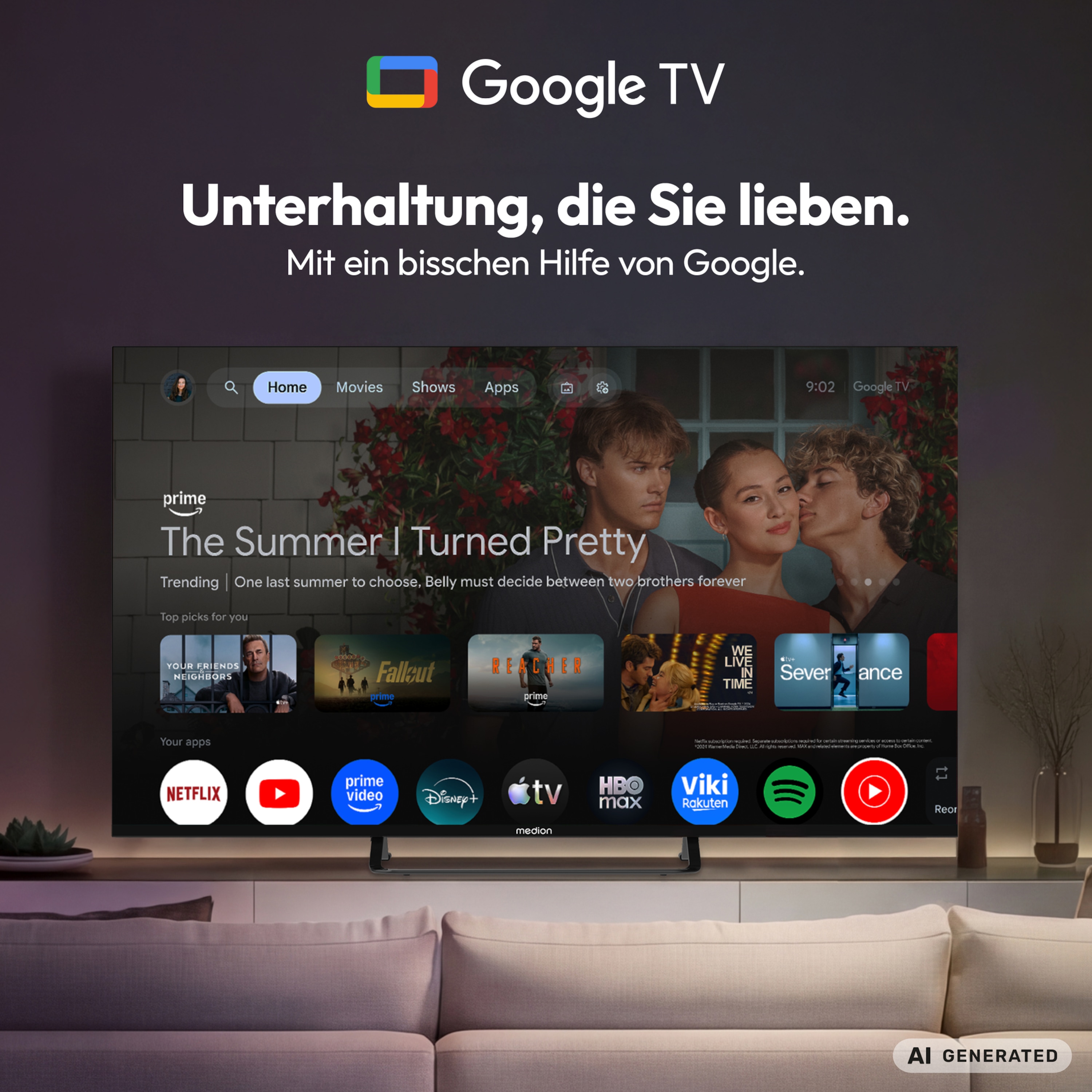 MEDION® LIFE MD 865401 Google TV™ (2026), 163,9 cm (65'') Ultra HD Display, HDR (High Dynamic Range), Dolby Vision®, MEMC, Bluetooth®, PVR ready, Netflix, Prime Video, Disney+, App Store