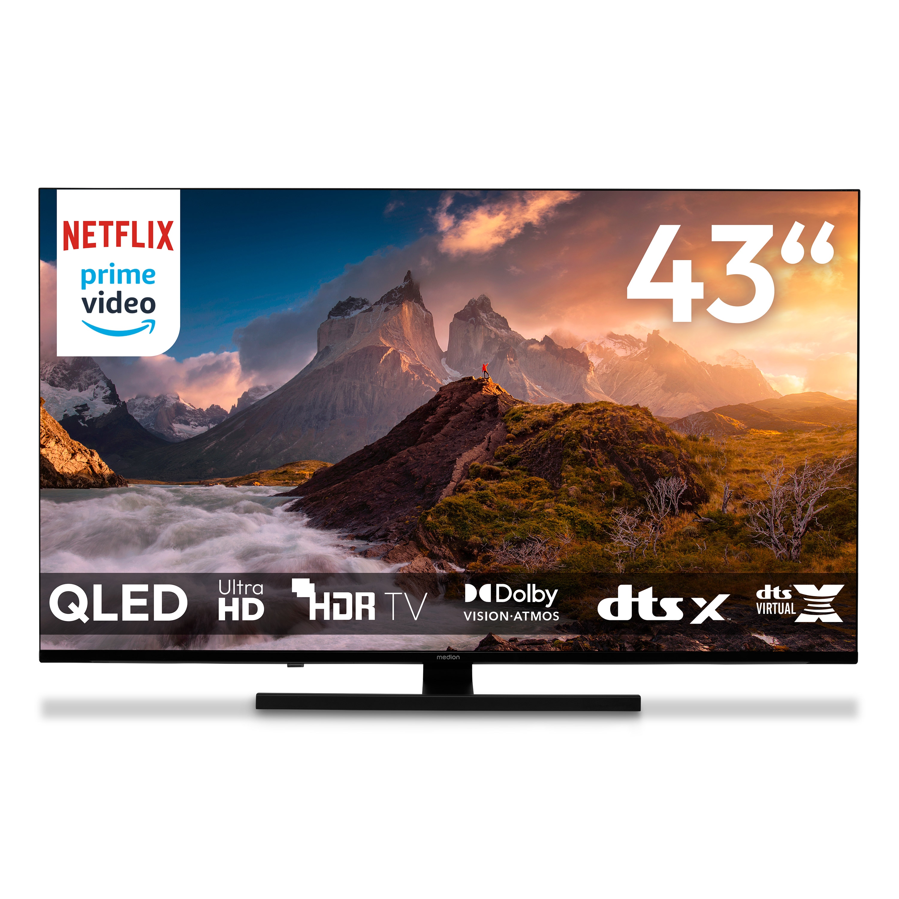 MEDION® LIFE MD 843700 QLED Google TV™, 108 cm (43'') Ultra HD, HDR, Dolby Vision®, MEMC, PVR ready, Netflix, Amazon Prime Video, Bluetooth®, Dolby Atmos, DTS Virtual X, DTS X, HD Triple Tuner, CI+ Schnittstelle