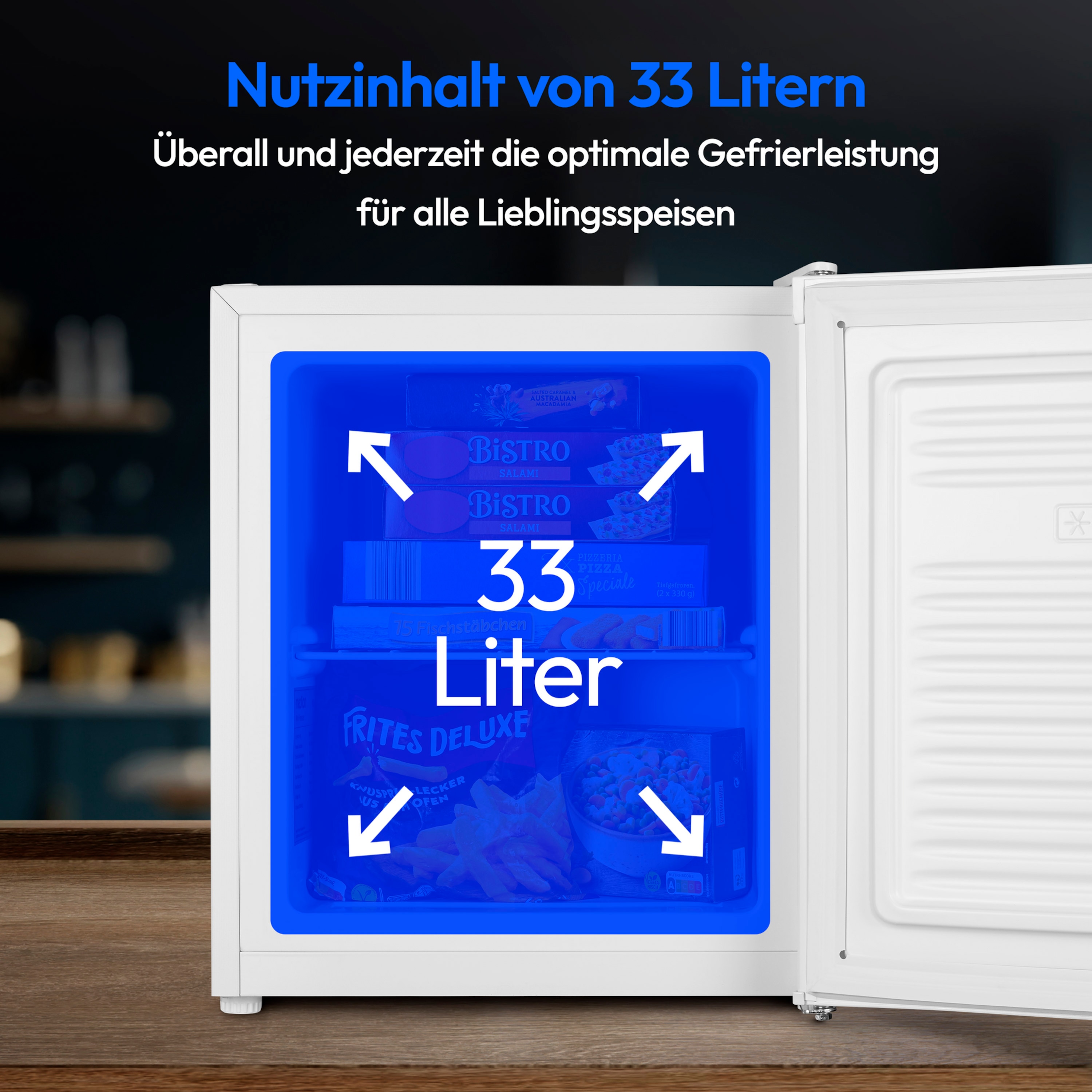 MEDION® LIFE® Mini-Gefrierschrank MD 37675, 33 L Nutzinhalt, Gefrierkapazität 2,4 kg/24 Std., manuelle Temperatureinstellung, Griffmulde
