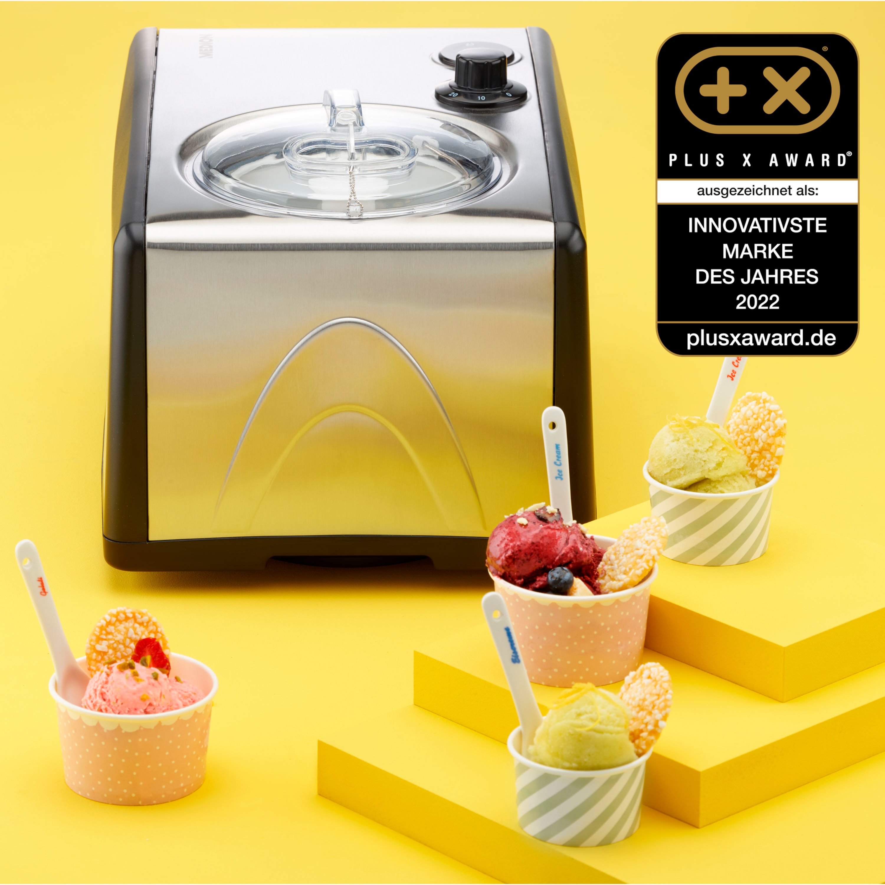MEDION® Eismaschine   MD 18387, Kapazität für 1,5 L Eis (Füllmenge: 800 ml), selbstkühlend mit Kompressor, geeignet für die Zubereitung von Eiscreme, Frozen Yoghurt & Sorbet