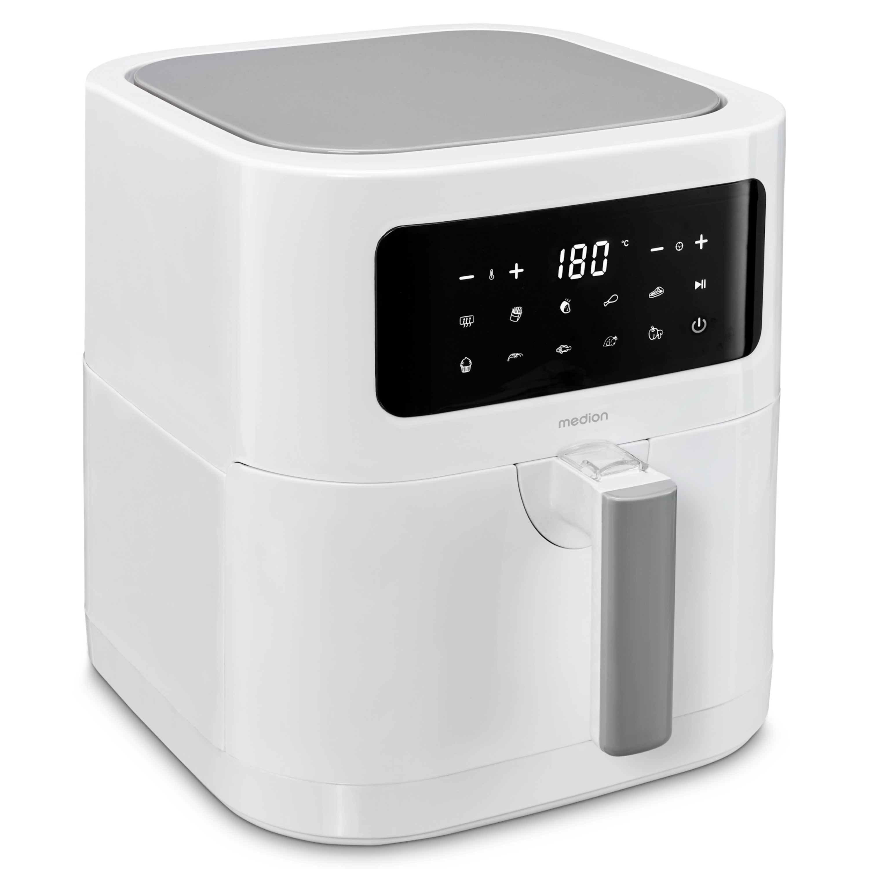 MEDION® LIFE® E40 XL Heißluftfritteuse MD 11740, 100 Rezepte in der Life+ App, ölfreies Frittieren, 9 Automatikprogramme, 5,2 L Korbvolumen