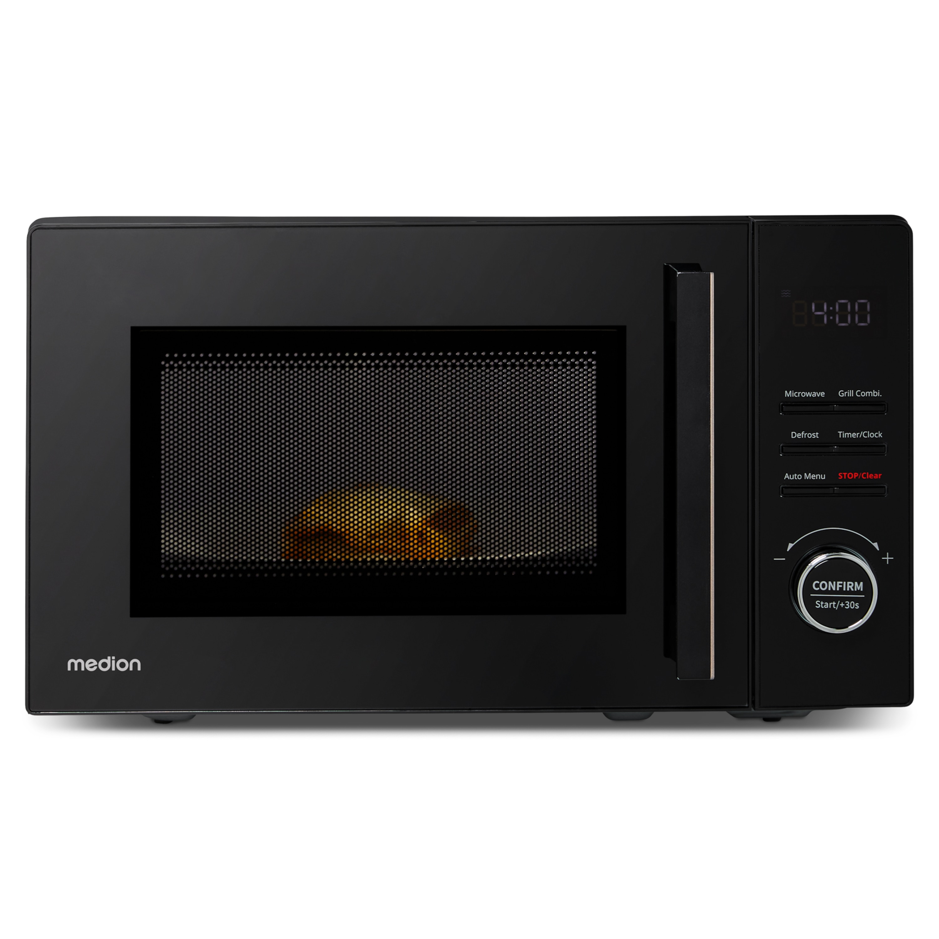 MEDION® LIFE® 2 in 1 Mikrowelle MD12021, 800 Watt Mikrowellenleistung, 1000 Watt Grillleistung, 9 Automatikprogramme, 20 L Kapazität, 5 Leistungsstufen, digitaler 95 min. Timer, Auftaufunktion