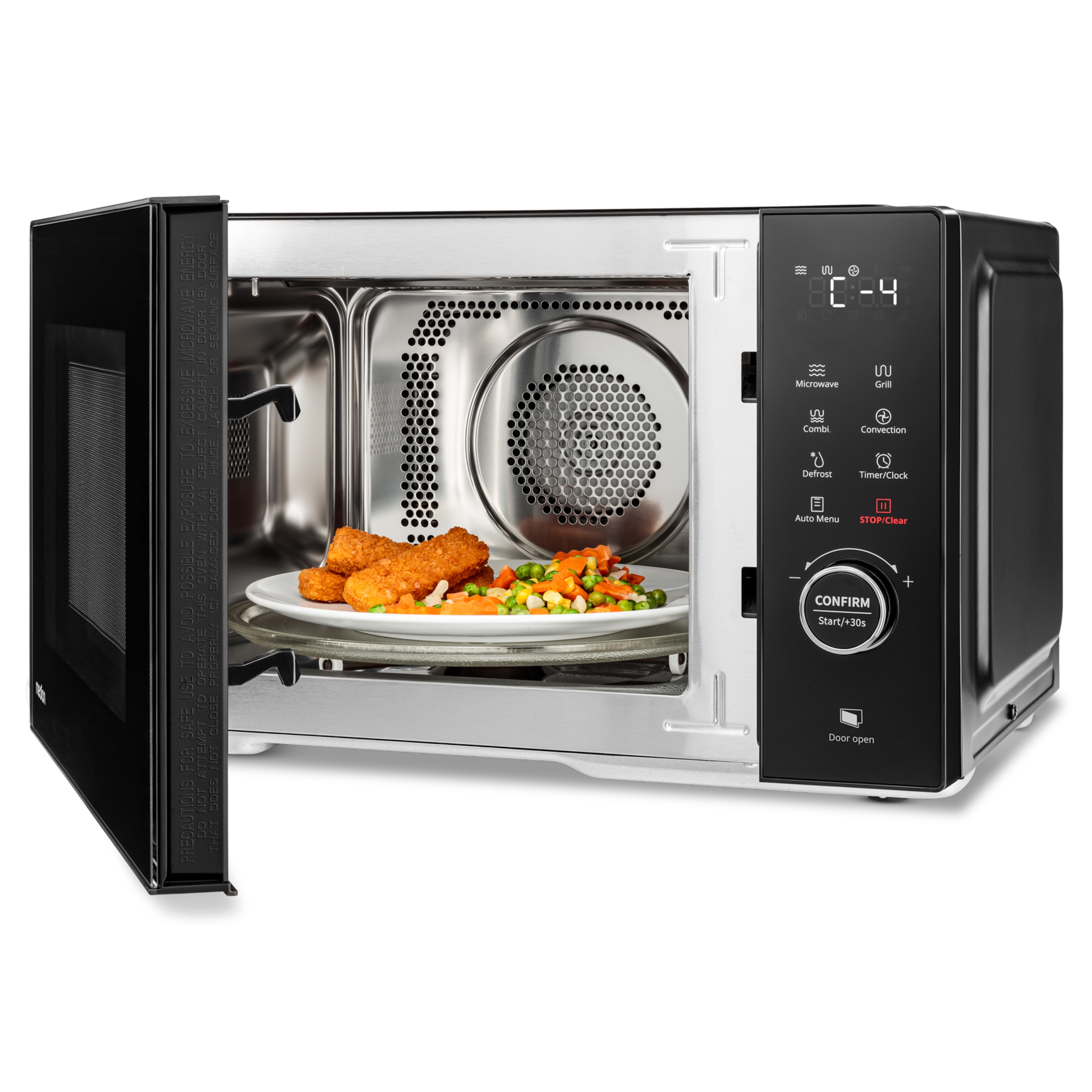 MEDION® LIFE® 3 in 1 Mikrowelle MD12031, 900 Watt Mikrowellenleistung, 1000 Watt Grillleistung, 1680 Watt Heißluftfunktion, Sensor-Touch-Türöffnung, 11 Automatikprogramme, 23 L Kapazität, 5 Leistungsstufen, digitaler 95 min. Timer, Auftaufunktion
