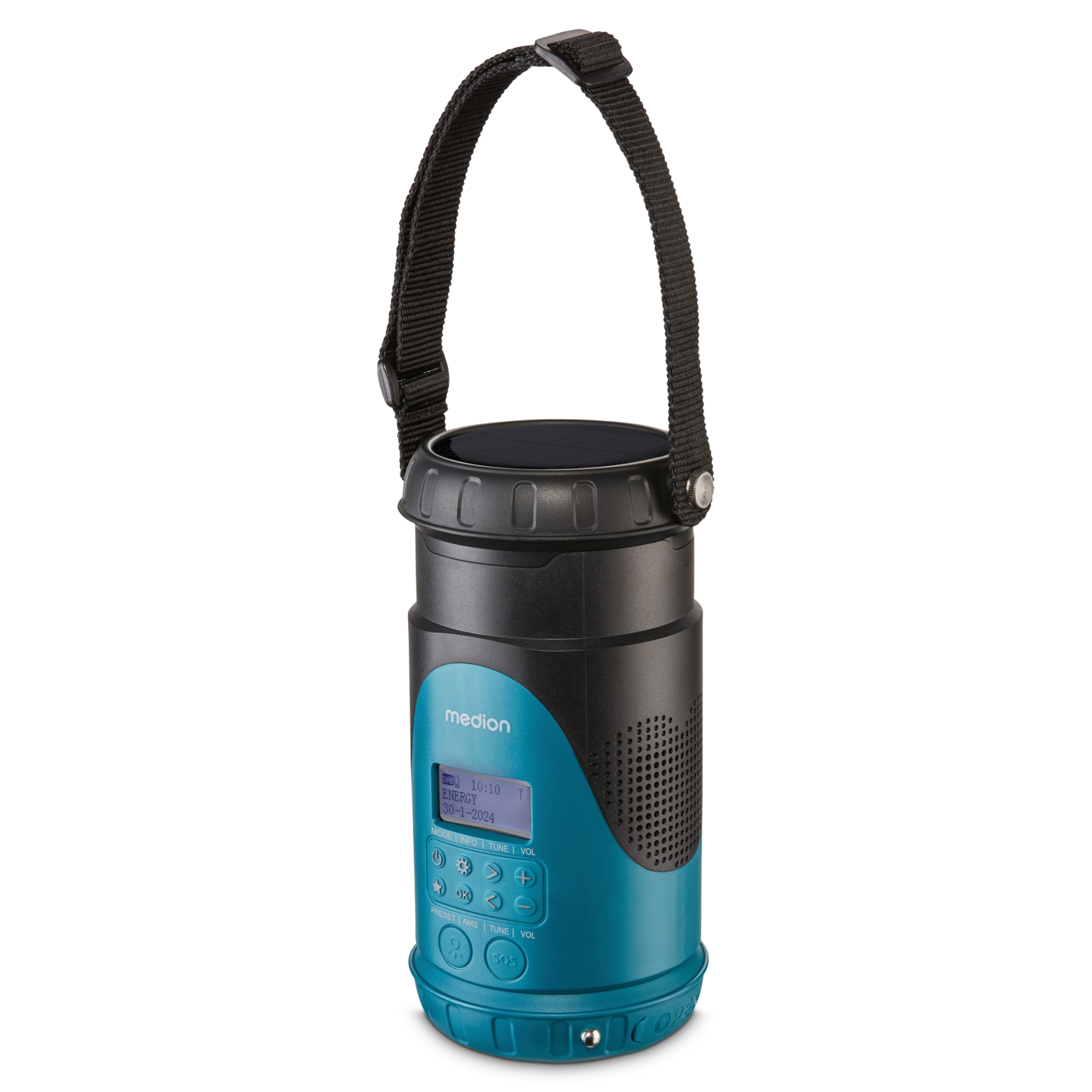 MEDION® LIFE® E66810 Tragbares Laternen-Radio, DAB+/UKW Radio, Bluetooth® 5.2, Strahlwasserschutz (IP25), LCD-Display, robustes Gehäuse, 2 x 3 W RMS