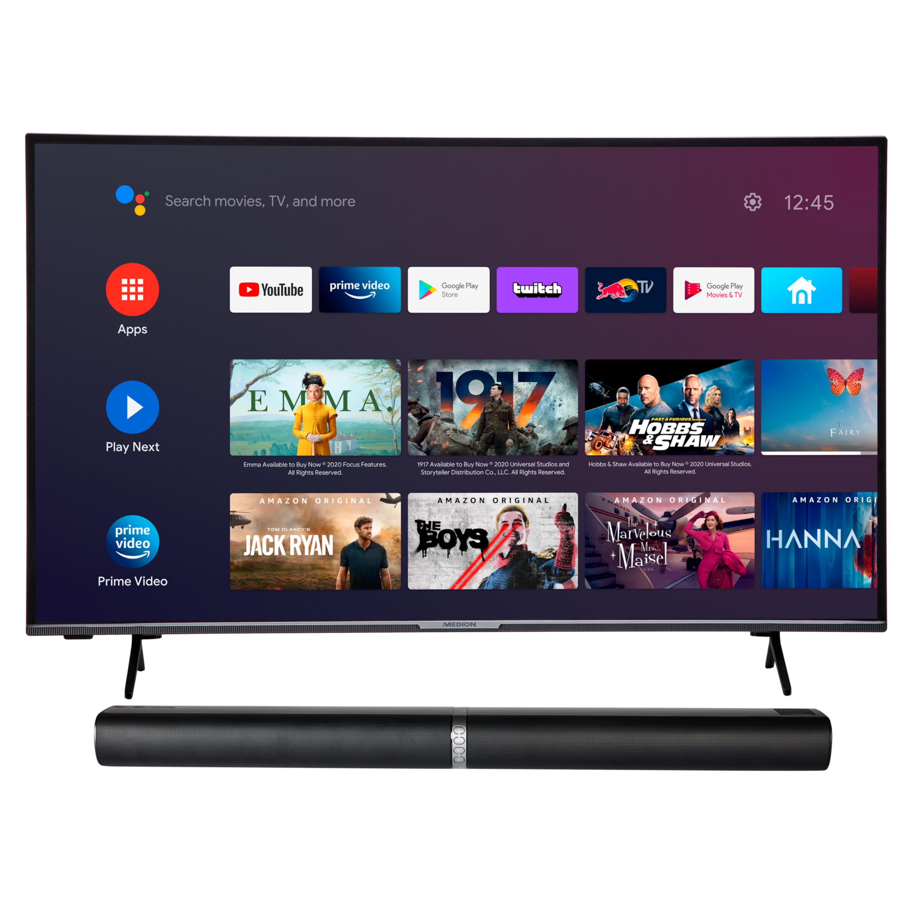 MEDION® LIFE® X16505 163,8 cm (65'') Ultra HD Android TV™ + P61202 TV-Soundbar mit Bluetooth® - ARTIKELSET