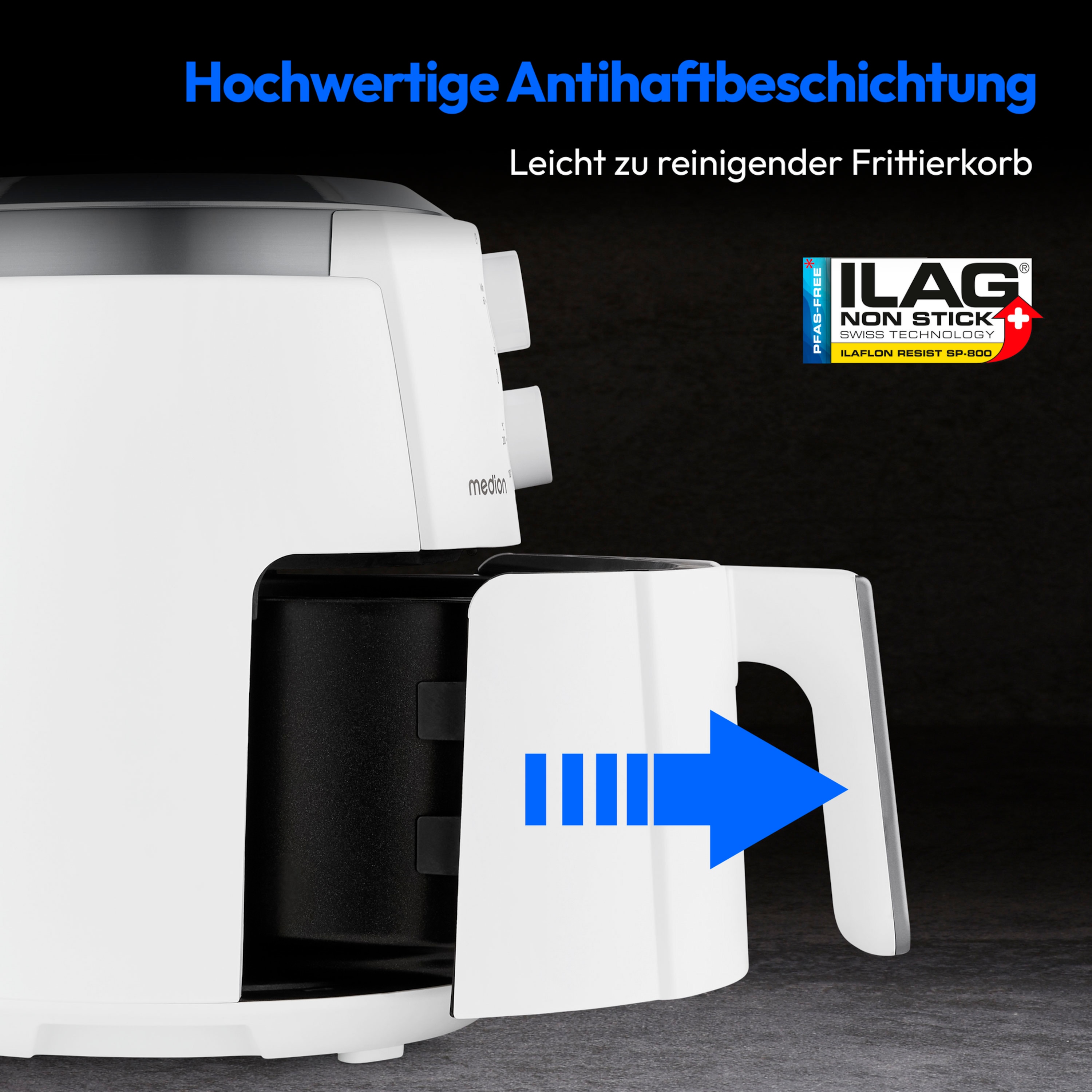 MEDION® LIFE Heißluftfritteuse P30 L (MD13020), 100 Rezepte in der Life+ App¹, 4,7 Liter Fassungsvermögen, 1.500 Watt, 60 min. Timer