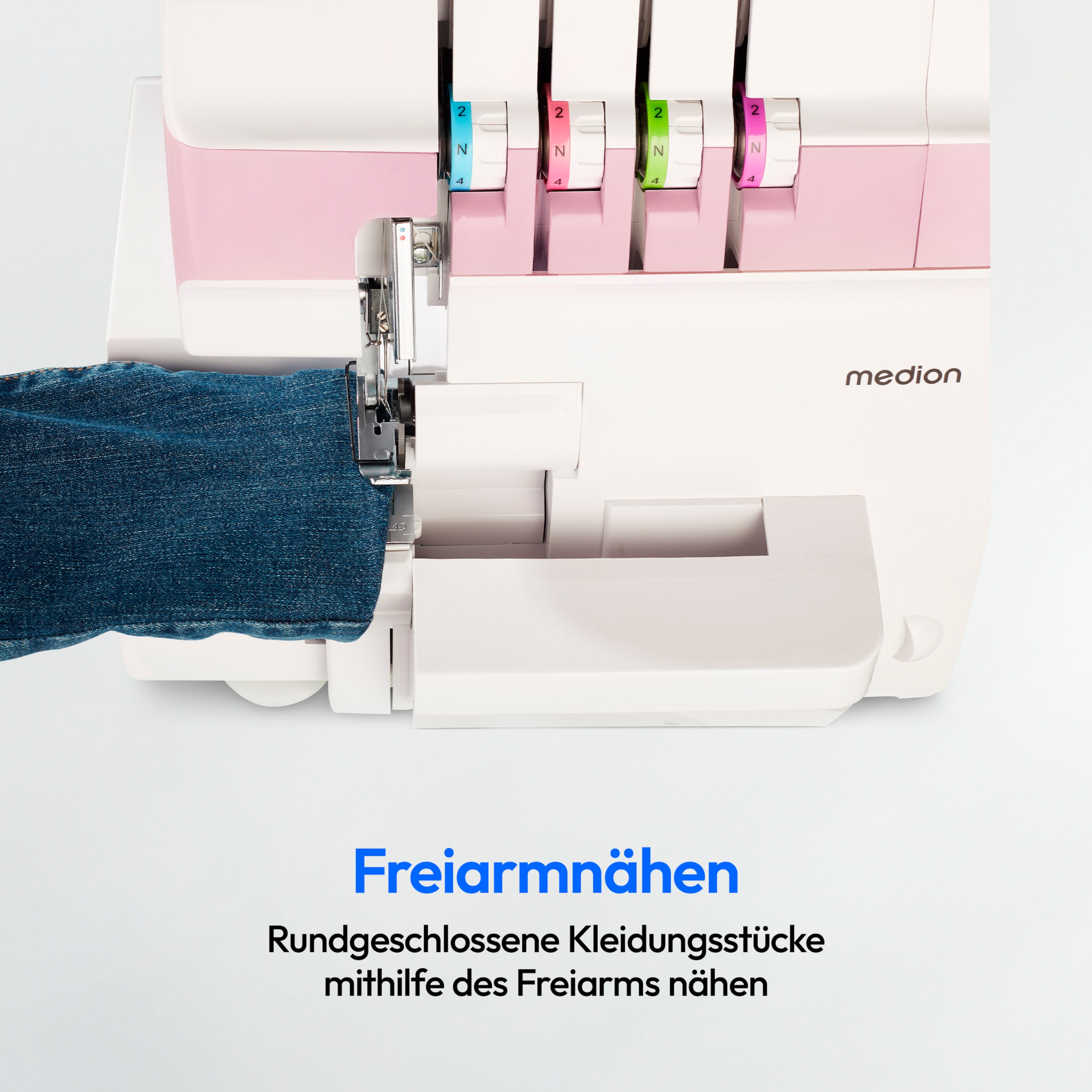 MEDION® LIFE® Overlock-Nähmaschine SO90 (MD19169), 90 Watt Motorleistung, LED Nählicht, Nähen mit 4 Fäden gleichzeitig, umfangreiches Zubehör