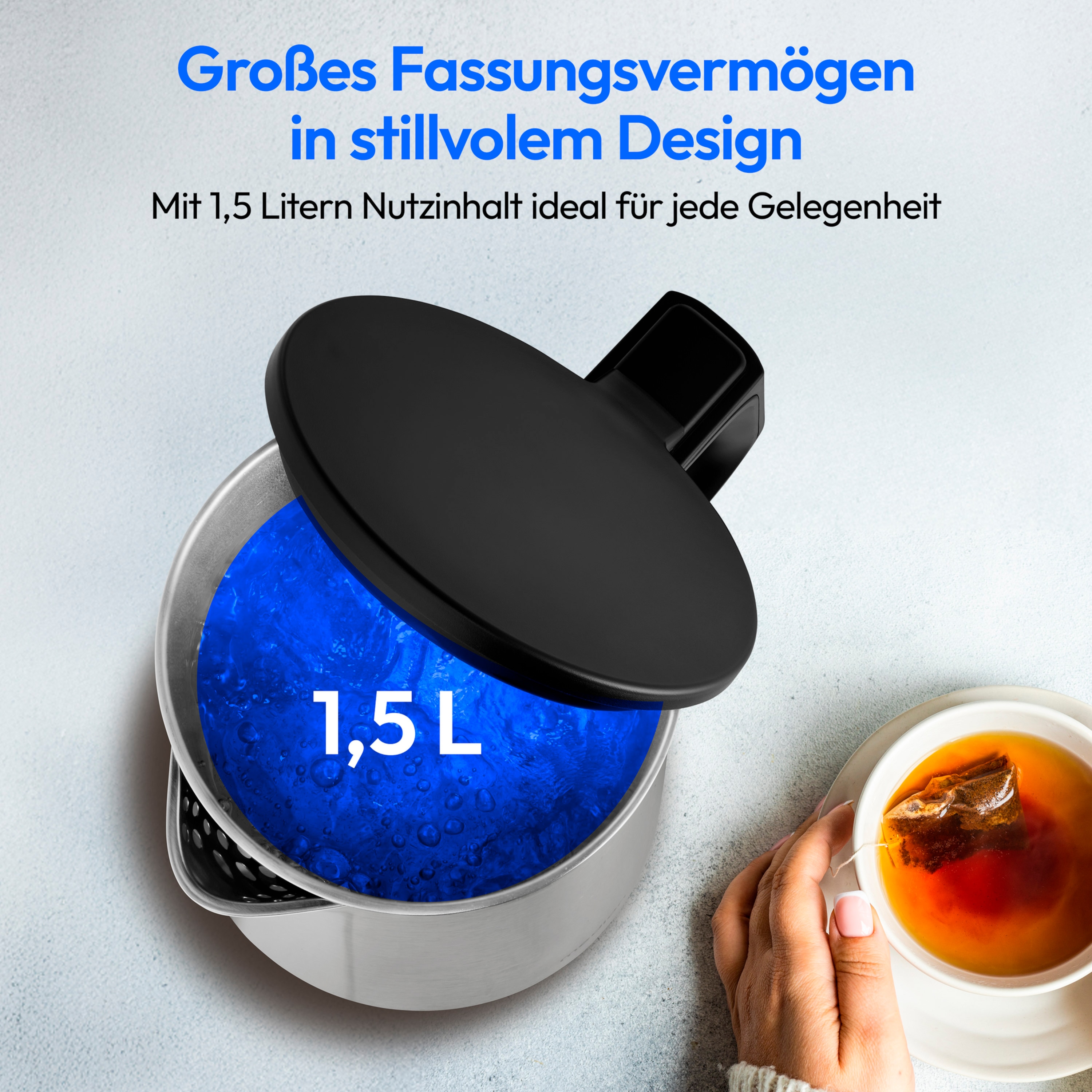 MEDION® LIFE Wasserkocher MD12105,  2.200 Watt Leistung, doppelwandiges gehäuse, 1,5 L Kapazität, Strix Steuerung