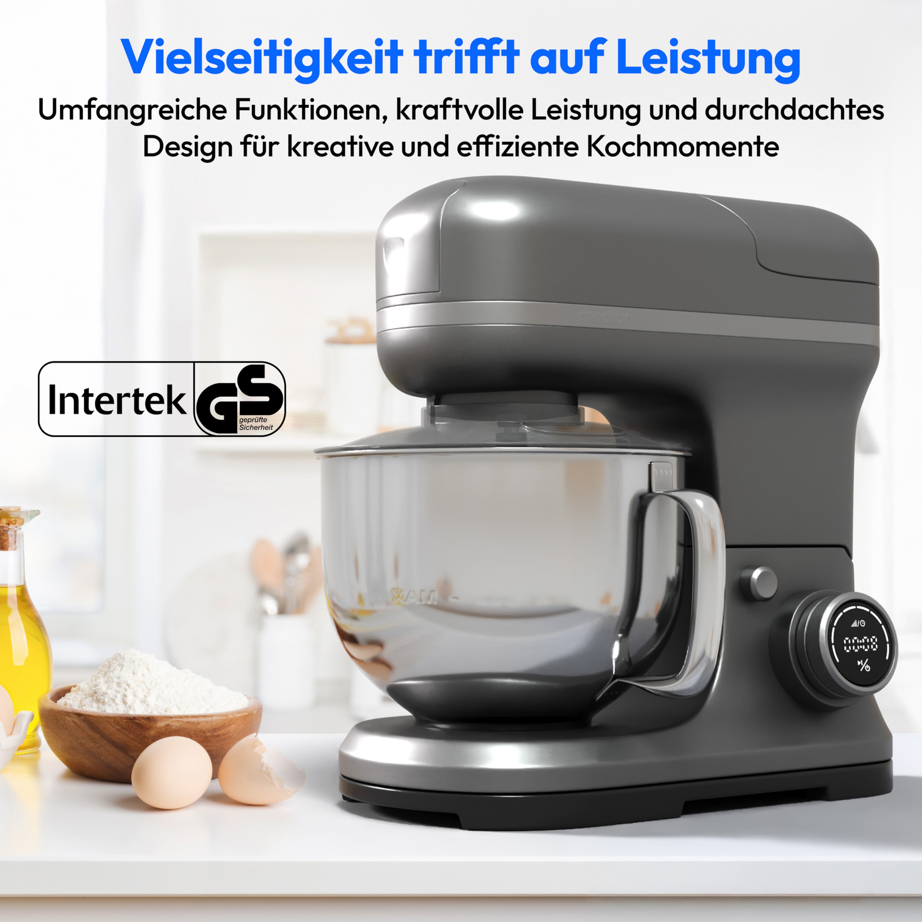 MEDION® LIFE® 3-in-1 Digitale Küchenmaschine MD18430, 1.200 W, 8 Geschwindigkeitsstufen, Digitales Sensor-Touch-Display, umfangreiches Zubehör