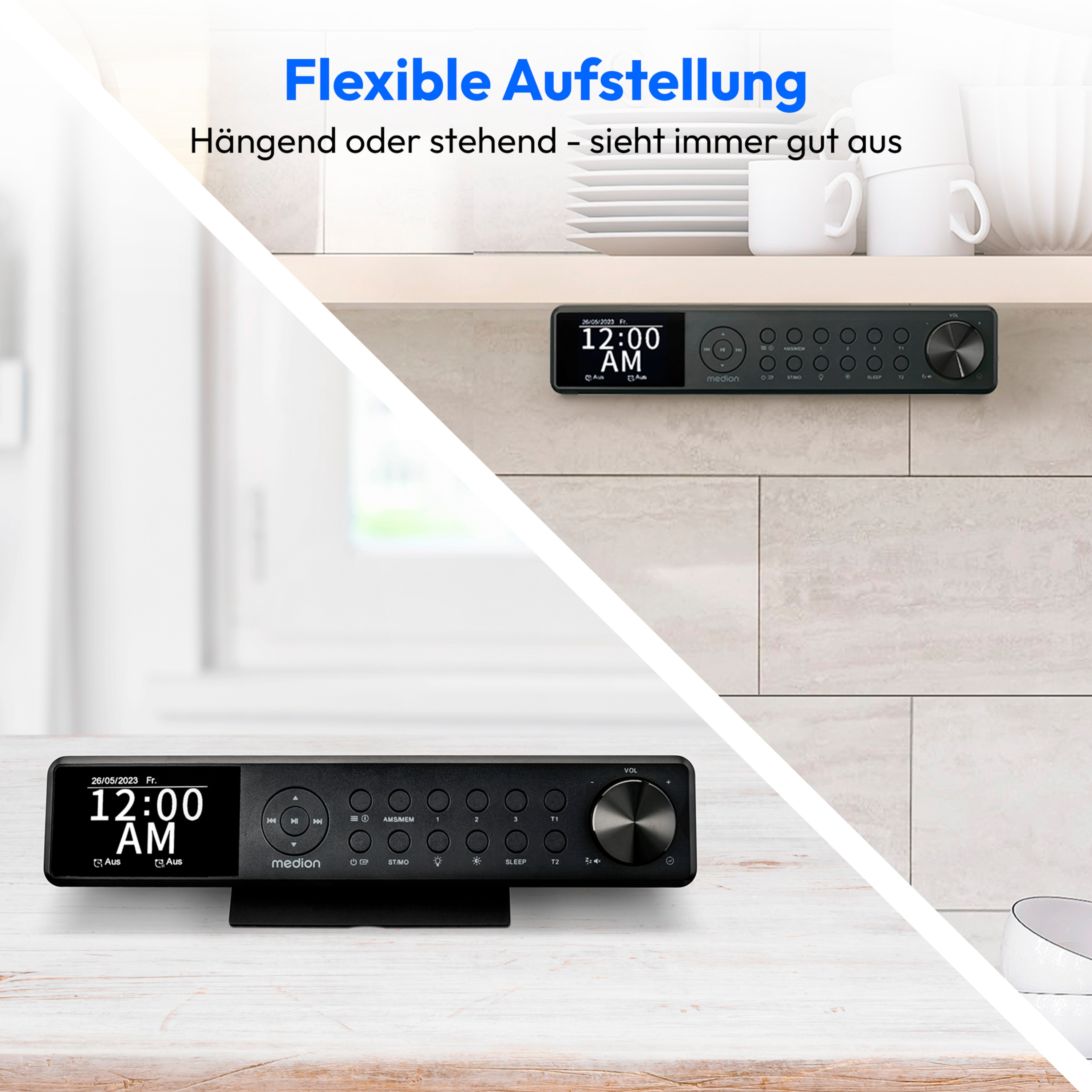 MEDION® LIFE® P66750 DAB+ Premium Küchenradio, 6,1 cm (2,4'') TFT-Farbdisplay, DAB+/PLL-UKW Radio, Bluetooth® 5.0, LED-Beleuchtung, 2 x 3 W RMS