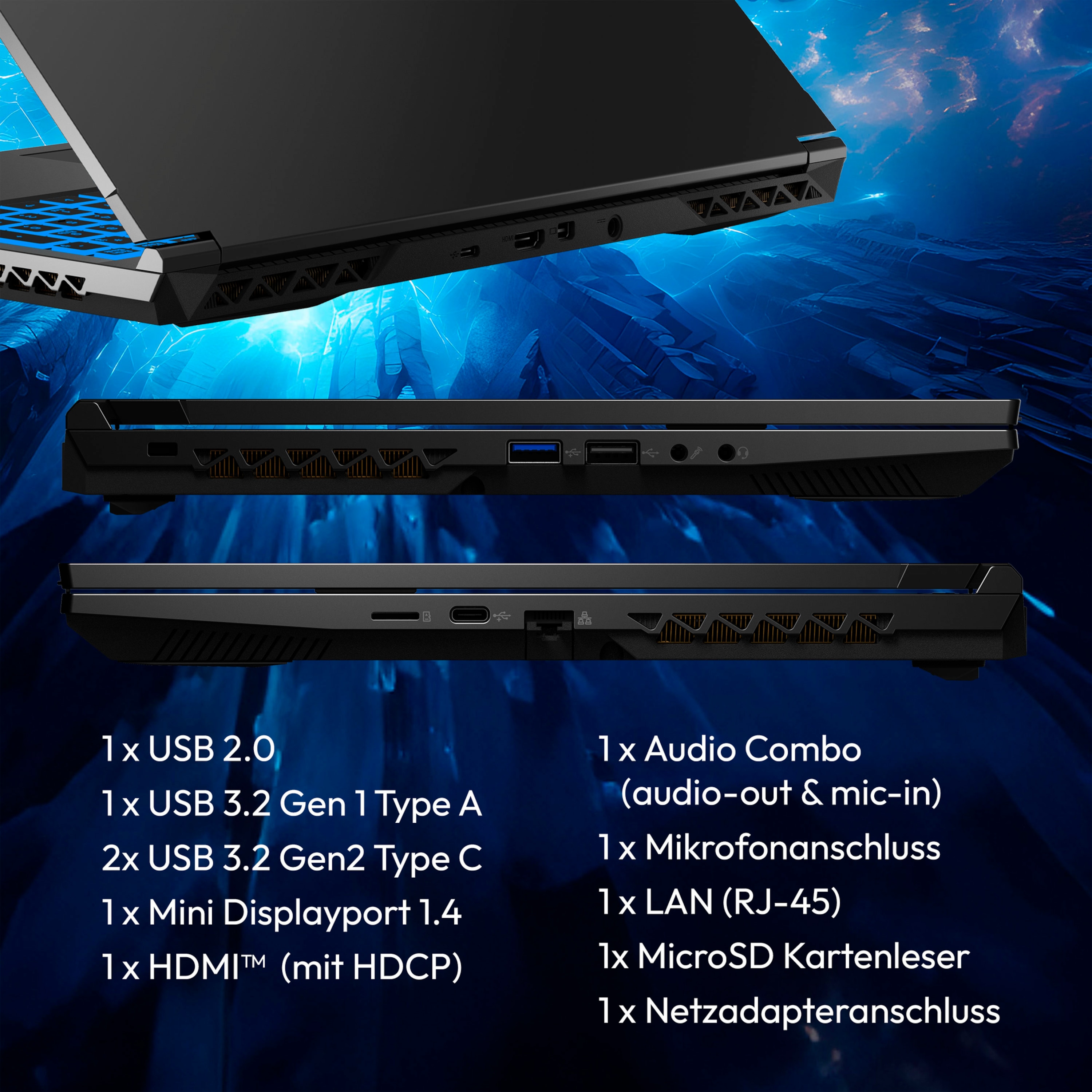 MEDION® ERAZER Deputy P60 Core Gaming Laptop, Intel® Core™ i7-13620H, Windows 11 Home, 39,6 cm (15,6'') FHD Display mit 144 Hz, NVIDIA® GeForce RTX™ 4070, 2 TB SSD, 32 GB RAM