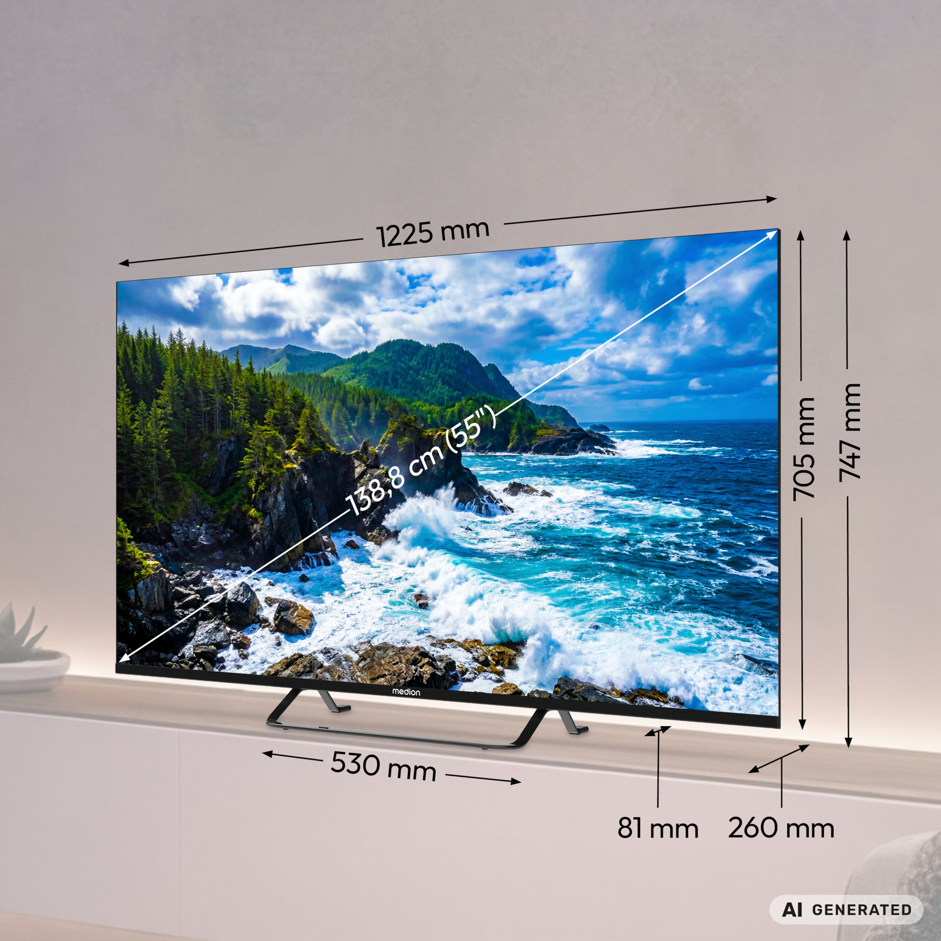 MEDION® LIFE MD 855401 Google TV™ (2026), 138,8 cm (55'') Ultra HD Display, HDR (High Dynamic Range), Dolby Vision®, MEMC, Bluetooth®, PVR ready, Netflix, Prime Video, Disney+, App Store