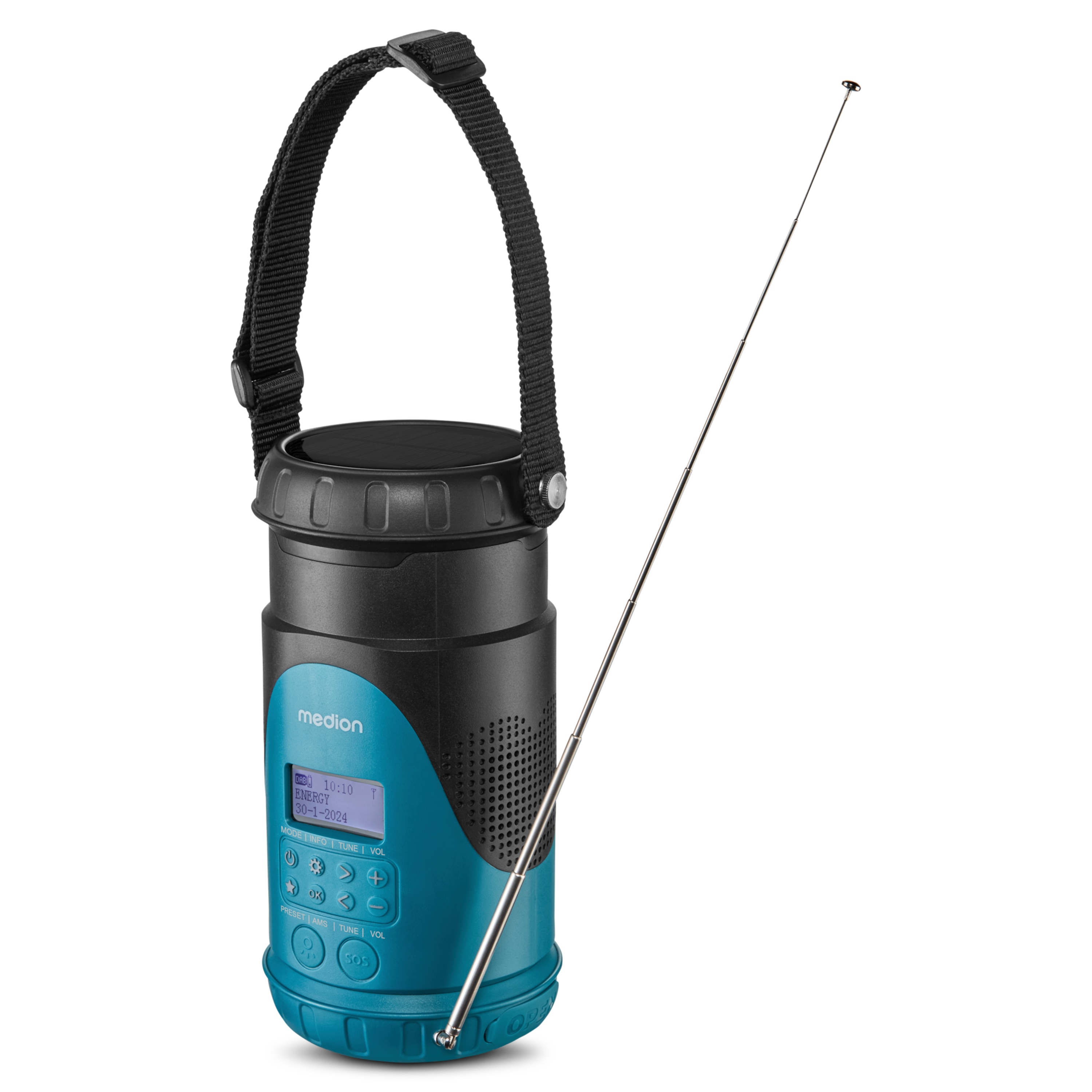 MEDION® LIFE® E66810 Tragbares Laternen-Radio, DAB+/UKW Radio, Bluetooth® 5.2, Strahlwasserschutz (IP25), LCD-Display, robustes Gehäuse, 2 x 3 W RMS