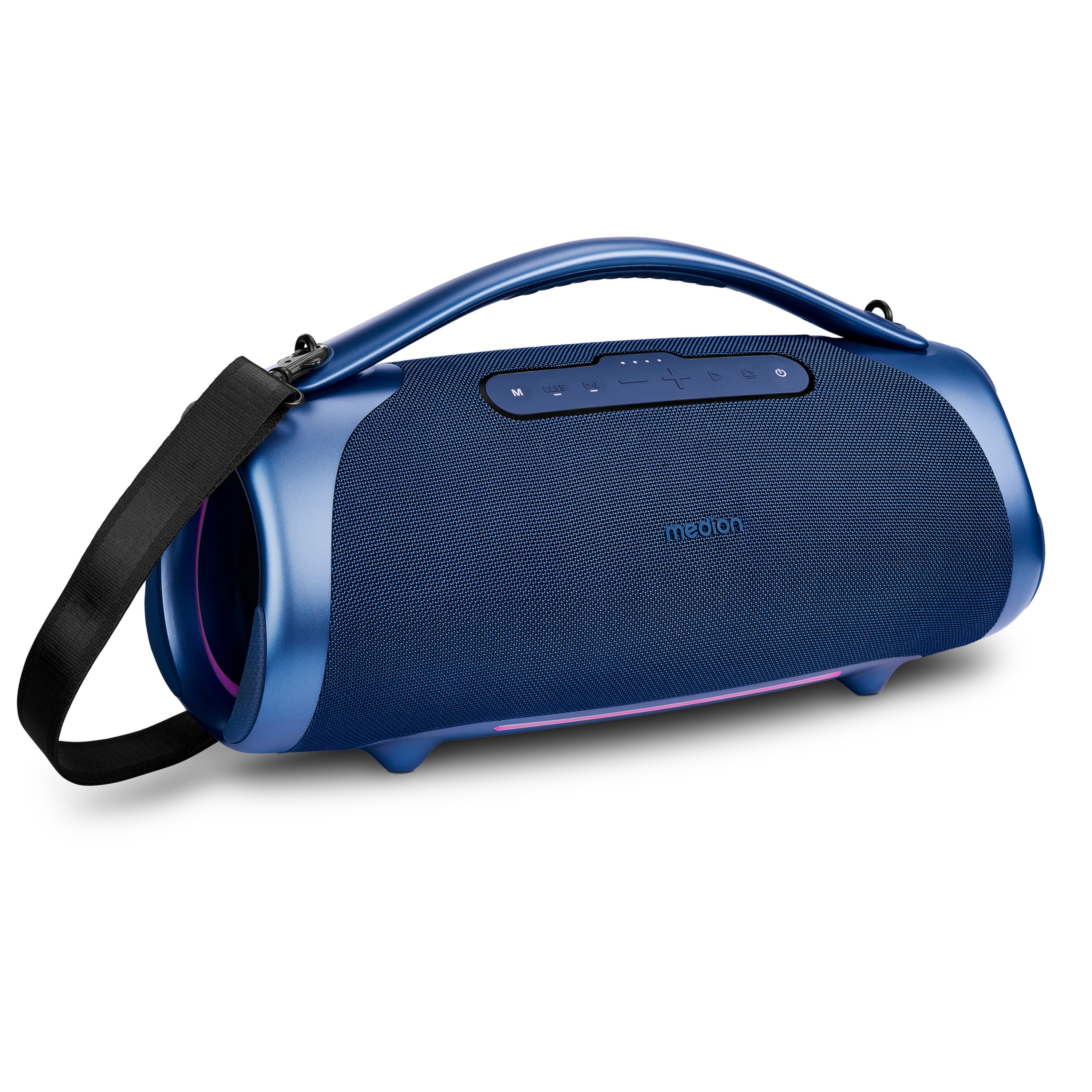 MEDION® LIFE® P61768 Tragbarer Bluetooth® Lautsprecher XL, Dual Illuminated & Lightstrip (RGB-Lichteffekte), Bluetooth® 5.3, integrierter Akku mit bis zu 30 Stunden Laufzeit, robustes & mobiles Design, 2 x 25 W + 50 W RMS